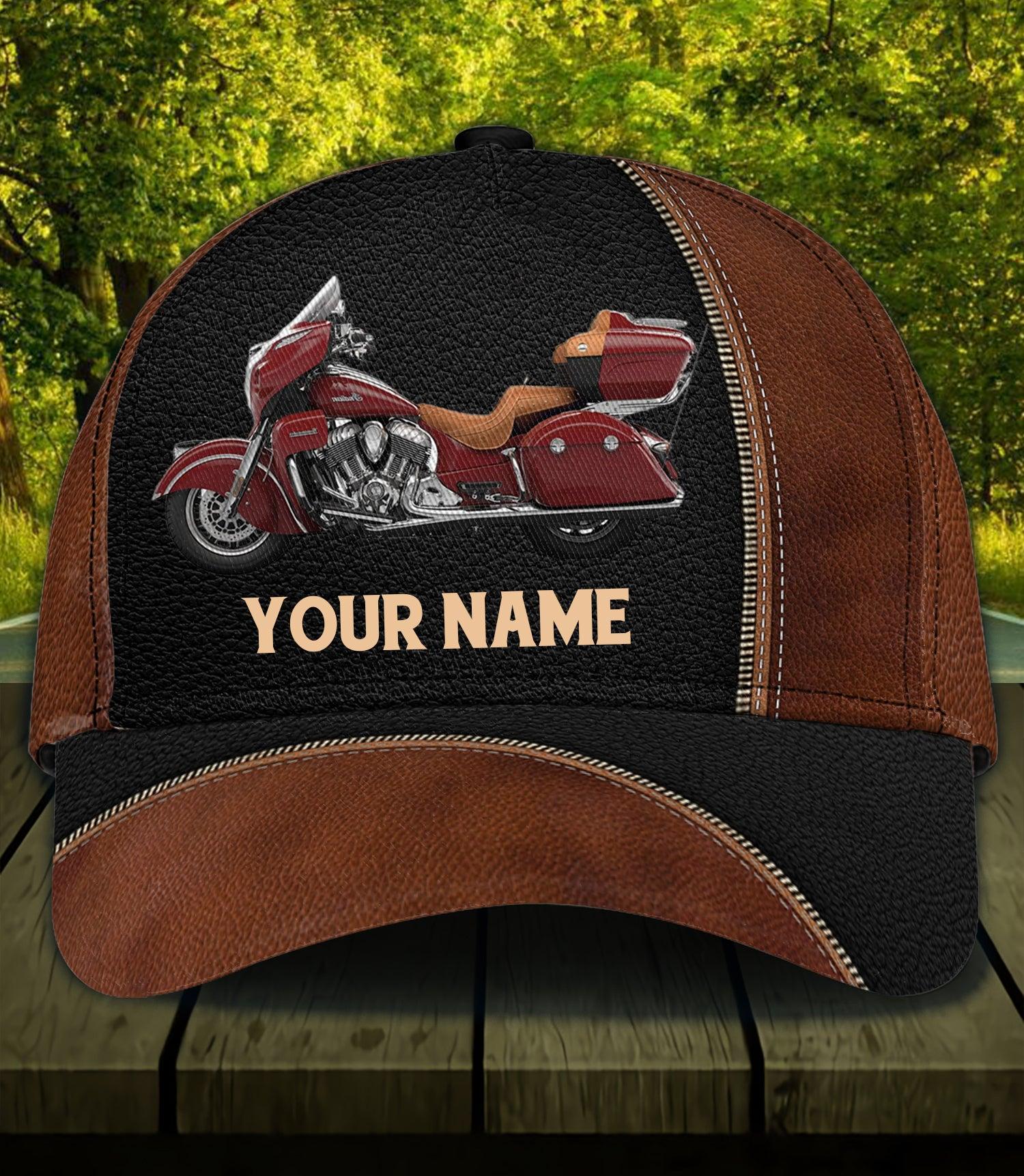 Motorcycle Dark Brown With Zippers Personalized Classic Cap, Personalized Gift for Motorcycle Lovers, Motorcycle Riders Trucker Hats Custom Hats Gifts For Men & Women