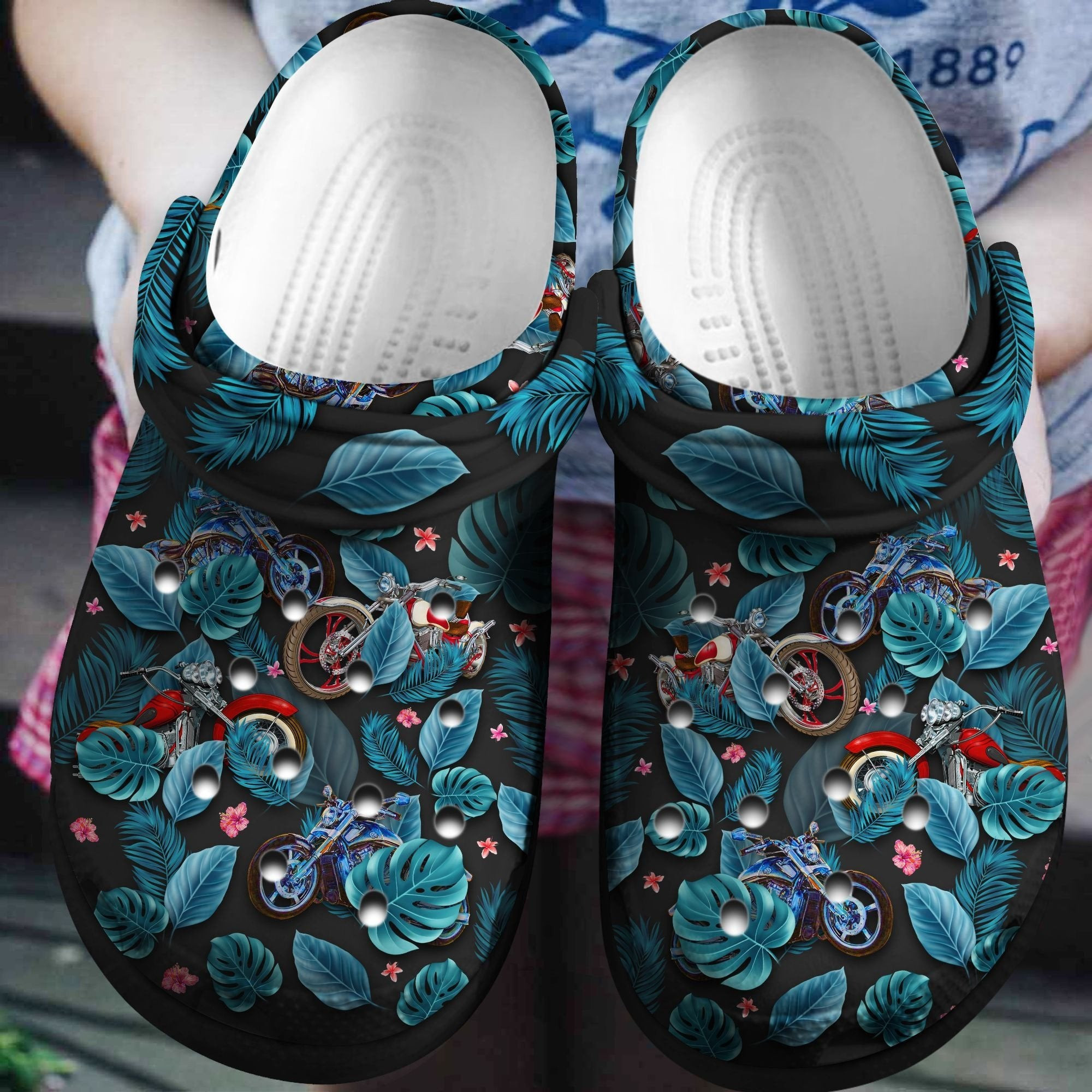 Motorcycle Hawaii Pattern Summer Shoes clogs Gift For Mothers Day