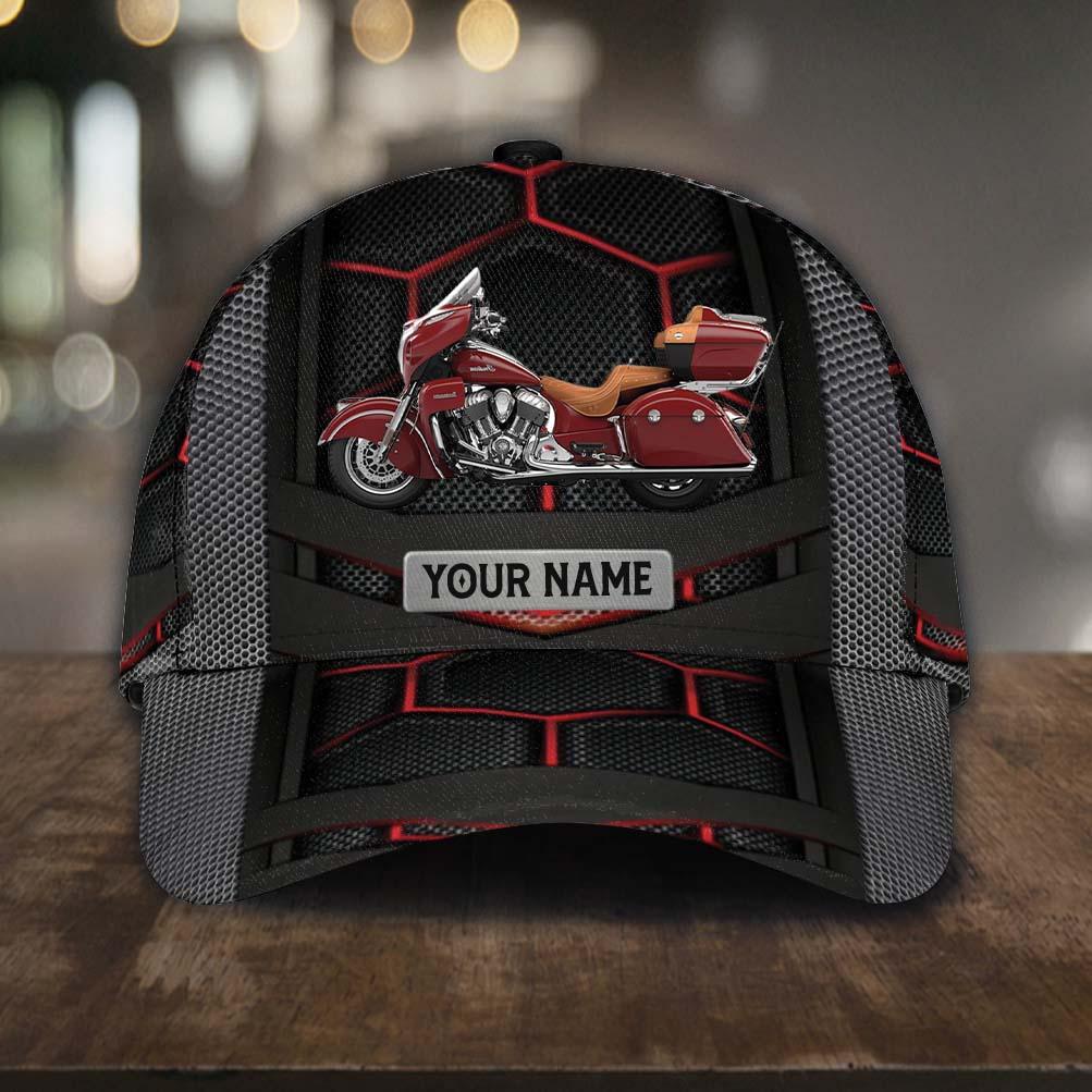 Motorcycle Hexagon Patterned Personalized Classic Cap, Personalized Gift for Motorcycle Lovers, Motorcycle Riders Trucker Hats Custom Hats Gifts For Men & Women