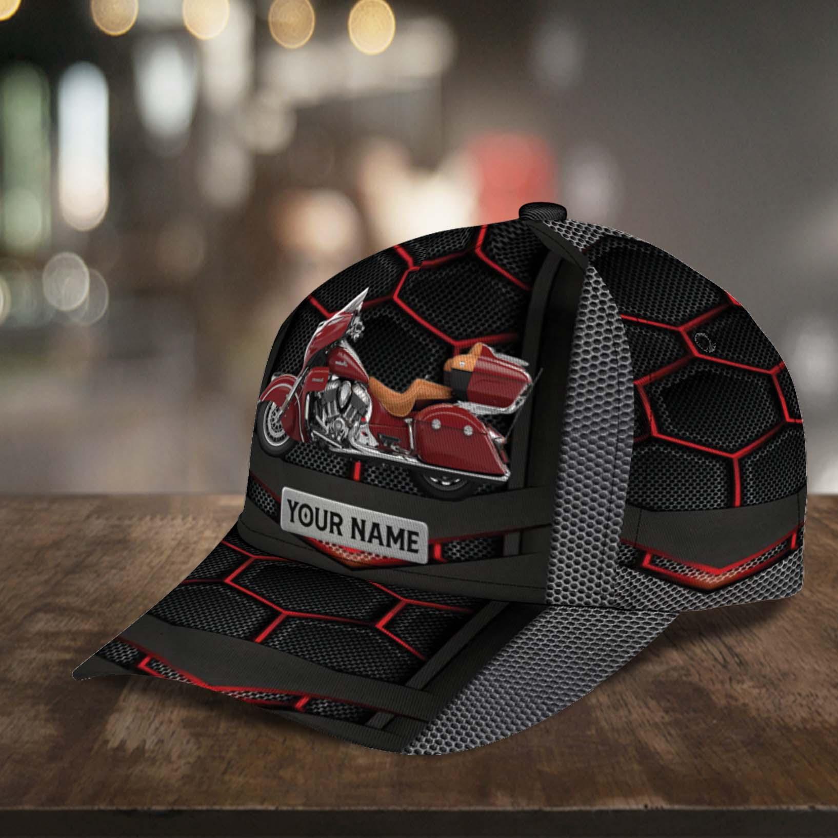 Motorcycle Hexagon Patterned Personalized Classic Cap, Personalized Gift for Motorcycle Lovers, Motorcycle Riders Trucker Hats Custom Hats Gifts For Men & Women