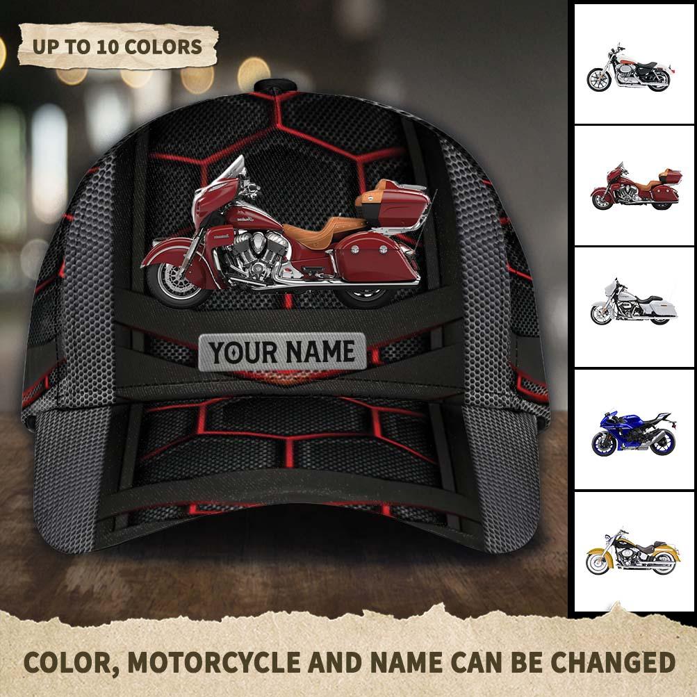 Motorcycle Hexagon Patterned Personalized Classic Cap, Personalized Gift for Motorcycle Lovers, Motorcycle Riders Trucker Hats Custom Hats Gifts For Men & Women
