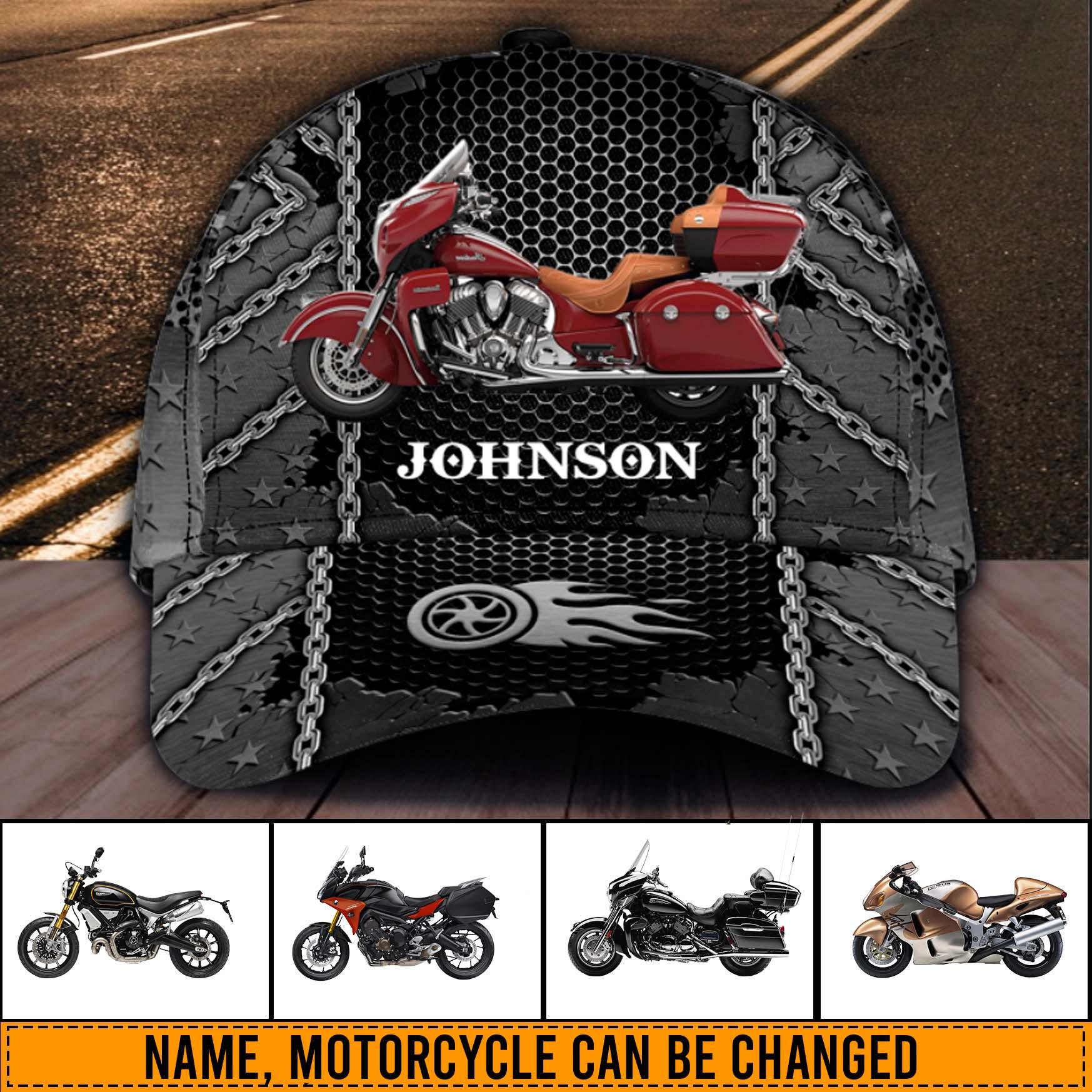 Motorcycle Iron Chain Stars Personalized Cap, Personalized Gift for Motorcycle Lovers, Motorcycle Riders Trucker Hats Custom Hats Gifts For Men & Women
