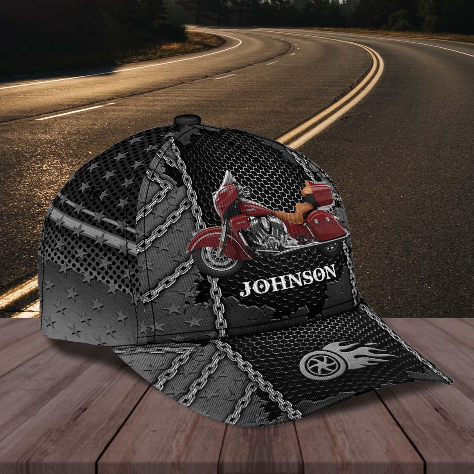 Motorcycle Iron Chain Stars Personalized Cap, Personalized Gift for Motorcycle Lovers, Motorcycle Riders Trucker Hats Custom Hats Gifts For Men & Women