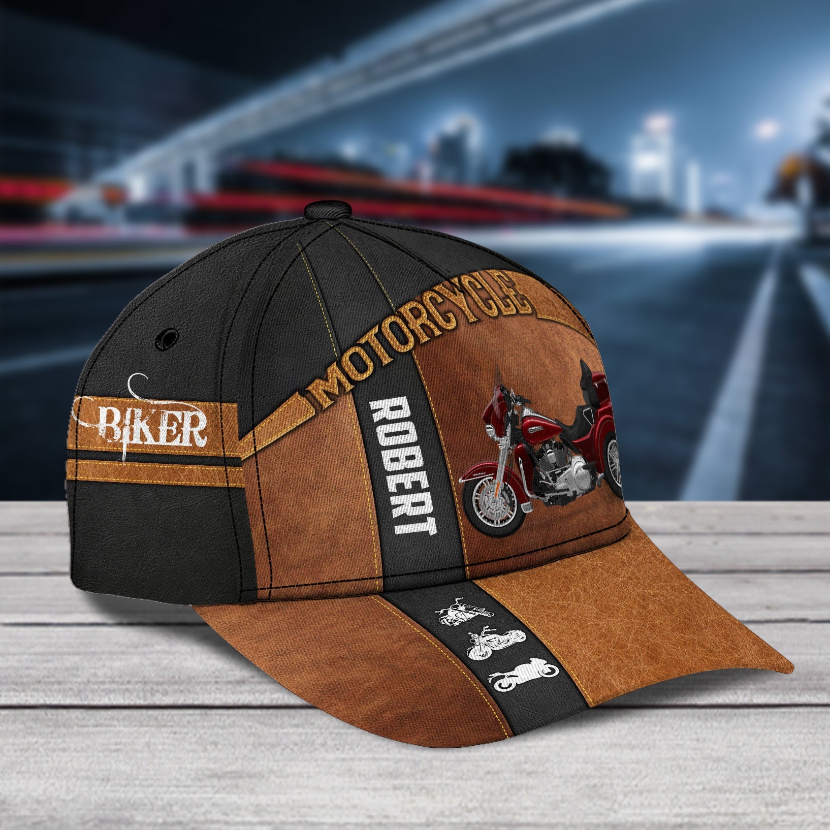 Motorcycle Leather Pattern Personalized Classic Cap, Gift for Motorcycle Lovers, Motorcycle Riders Trucker Hats Custom Hats Gifts For Men & Women