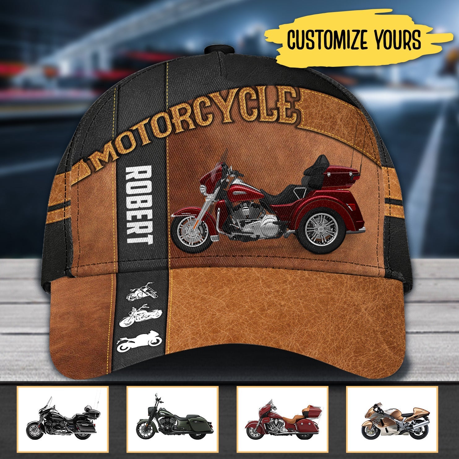 Motorcycle Leather Pattern Personalized Classic Cap, Gift for Motorcycle Lovers, Motorcycle Riders Trucker Hats Custom Hats Gifts For Men & Women