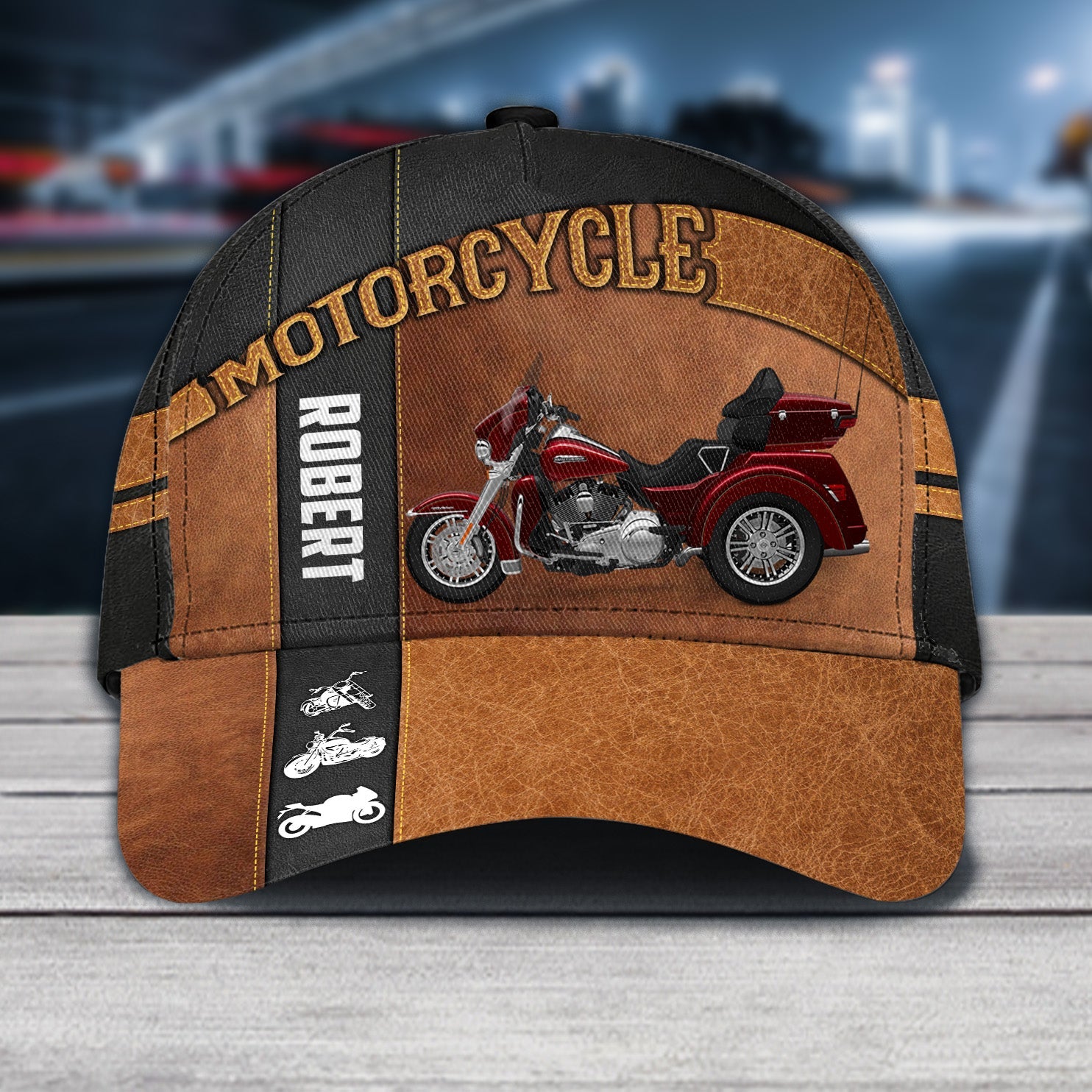Motorcycle Leather Pattern Personalized Classic Cap, Gift for Motorcycle Lovers, Motorcycle Riders Trucker Hats Custom Hats Gifts For Men & Women