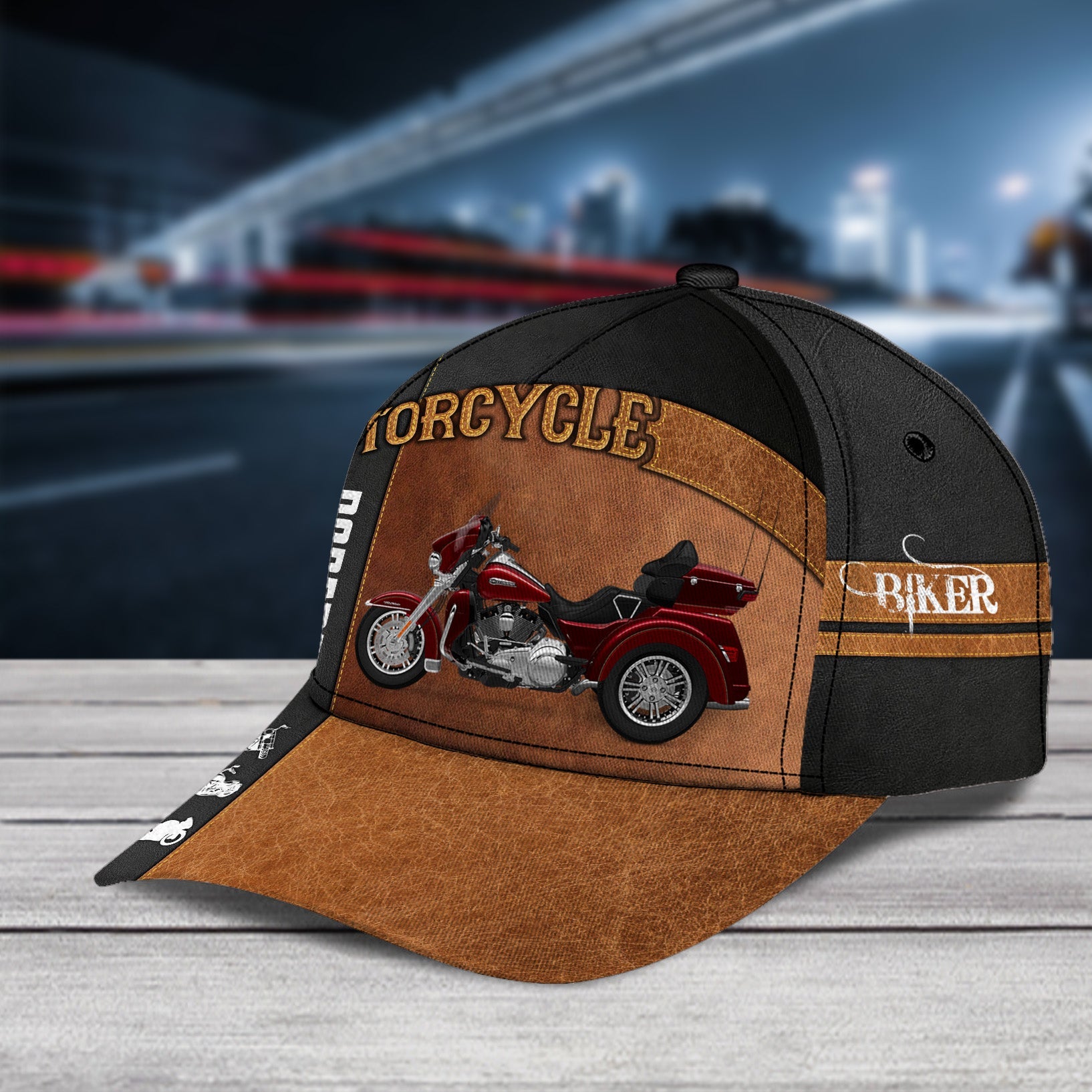 Motorcycle Leather Pattern Personalized Classic Cap, Gift for Motorcycle Lovers, Motorcycle Riders Trucker Hats Custom Hats Gifts For Men & Women
