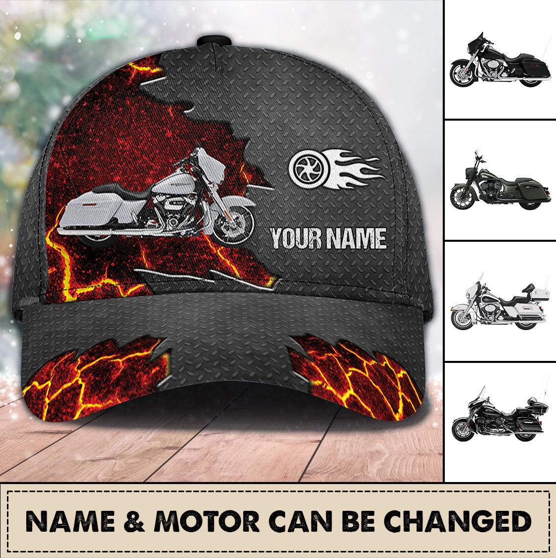 Motorcycle Metal And Lava Personalized Classic Cap, Personalized Gift for Motorcycle Lovers, Motorcycle Riders Trucker Hats Custom Hats Gifts For Men & Women