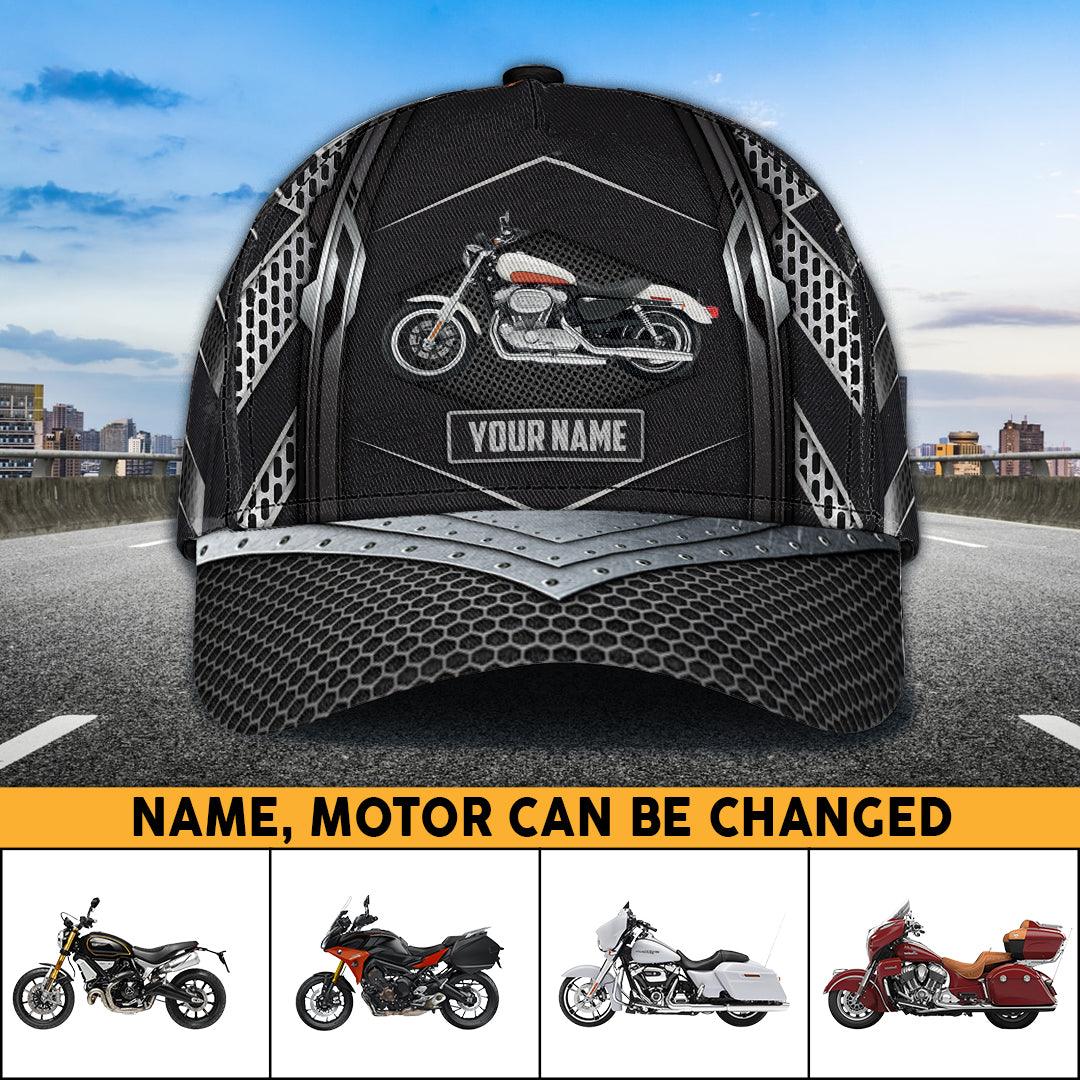 Motorcycle Metal Pattern Personalized Classic Cap, Personalized Gift for Motorcycle Lovers, Motorcycle Riders Trucker Hats Custom Hats Gifts For Men & Women