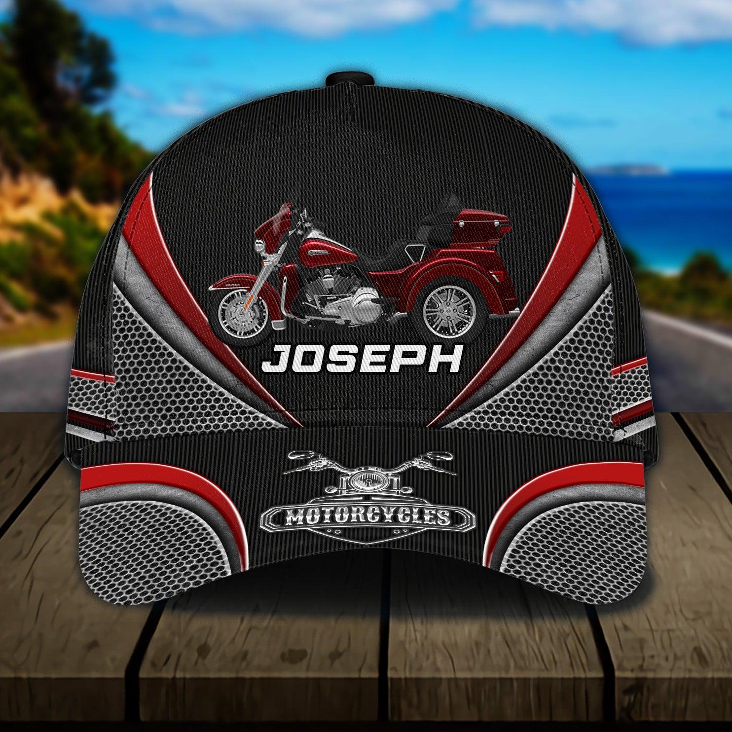 Motorcycle Red And Gray Pattern Personalized Classic Cap, Personalized Gift for Motorcycle Lovers, Motorcycle Riders Trucker Hats Custom Hats Gifts For Men & Women