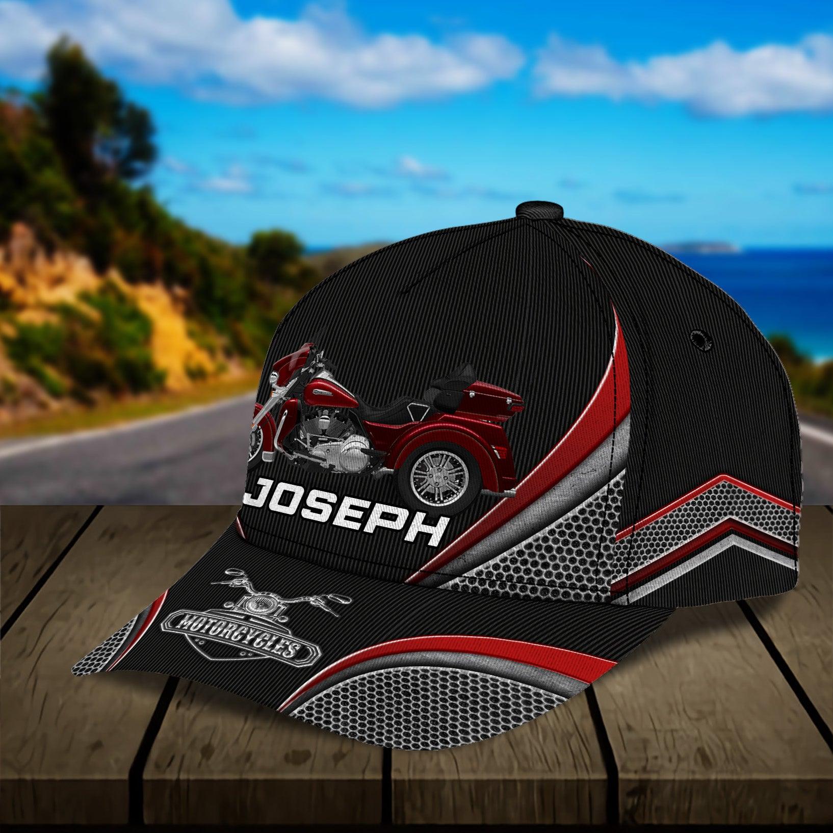Motorcycle Red And Gray Pattern Personalized Classic Cap, Personalized Gift for Motorcycle Lovers, Motorcycle Riders Trucker Hats Custom Hats Gifts For Men & Women