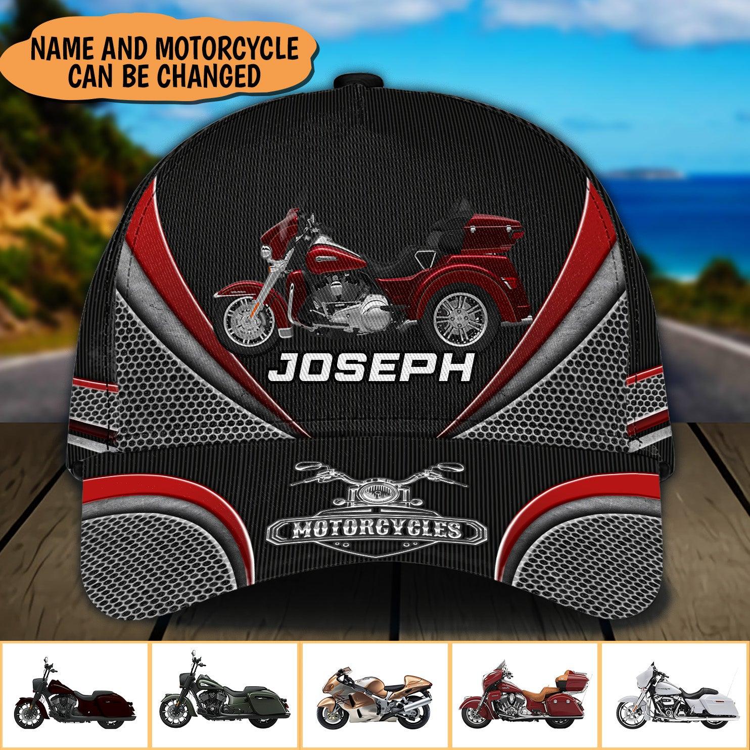Motorcycle Red And Gray Pattern Personalized Classic Cap, Personalized Gift for Motorcycle Lovers, Motorcycle Riders Trucker Hats Custom Hats Gifts For Men & Women