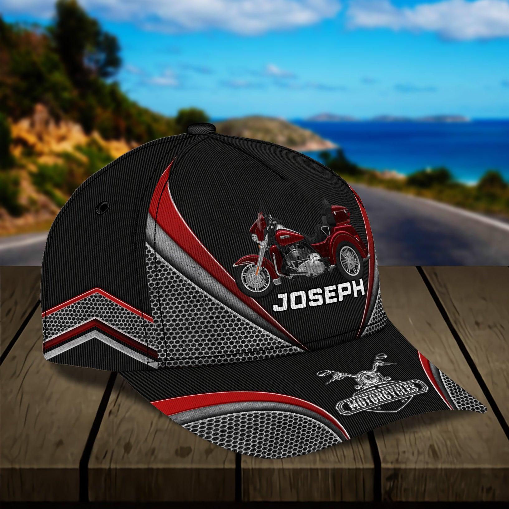 Motorcycle Red And Gray Pattern Personalized Classic Cap, Personalized Gift for Motorcycle Lovers, Motorcycle Riders Trucker Hats Custom Hats Gifts For Men & Women