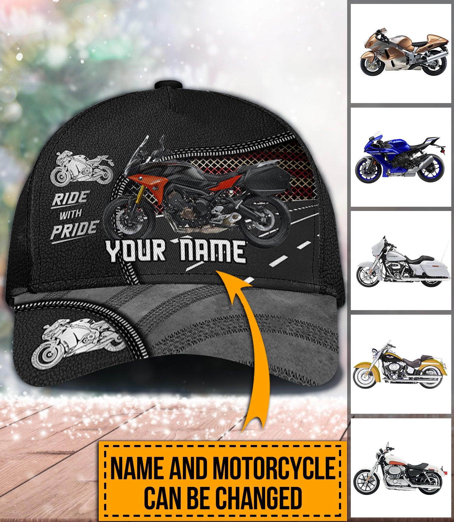 Motorcycle Ride With Pride Personalized Classic Cap, Personalized Gift for Motorcycle Lovers, Motorcycle Riders Trucker Hats Custom Hats Gifts For Men & Women