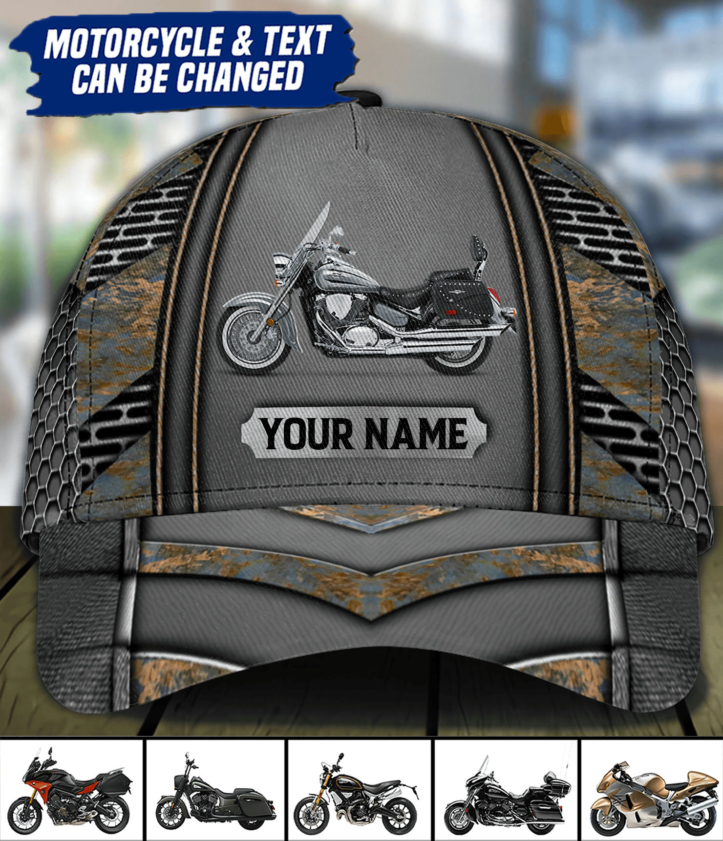 Motorcycle Rusty Metal Personalized Classic Cap, Personalized Gift for Motorcycle Lovers, Motorcycle Riders Trucker Hats Custom Hats Gifts For Men & Women