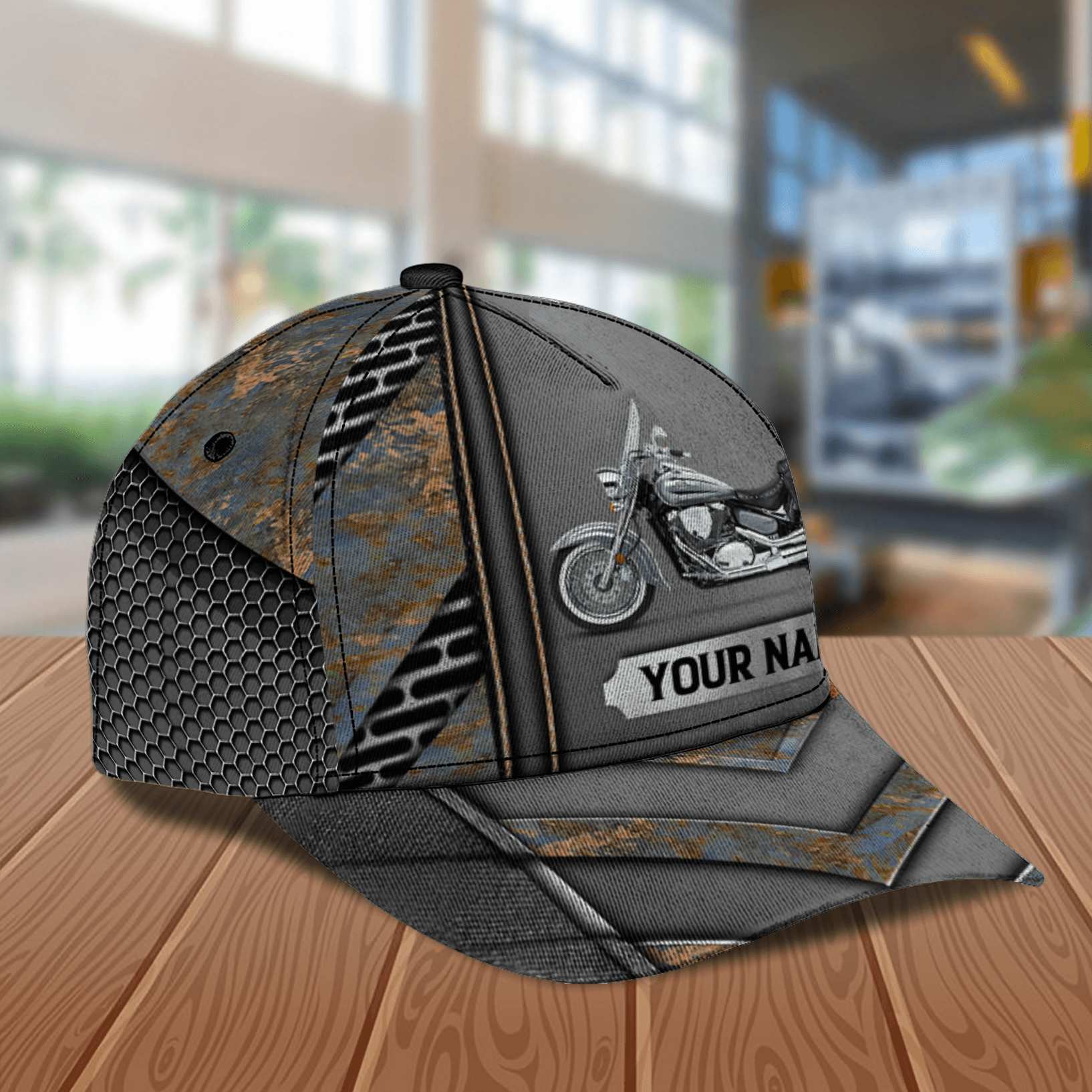 Motorcycle Rusty Metal Personalized Classic Cap, Personalized Gift for Motorcycle Lovers, Motorcycle Riders Trucker Hats Custom Hats Gifts For Men & Women