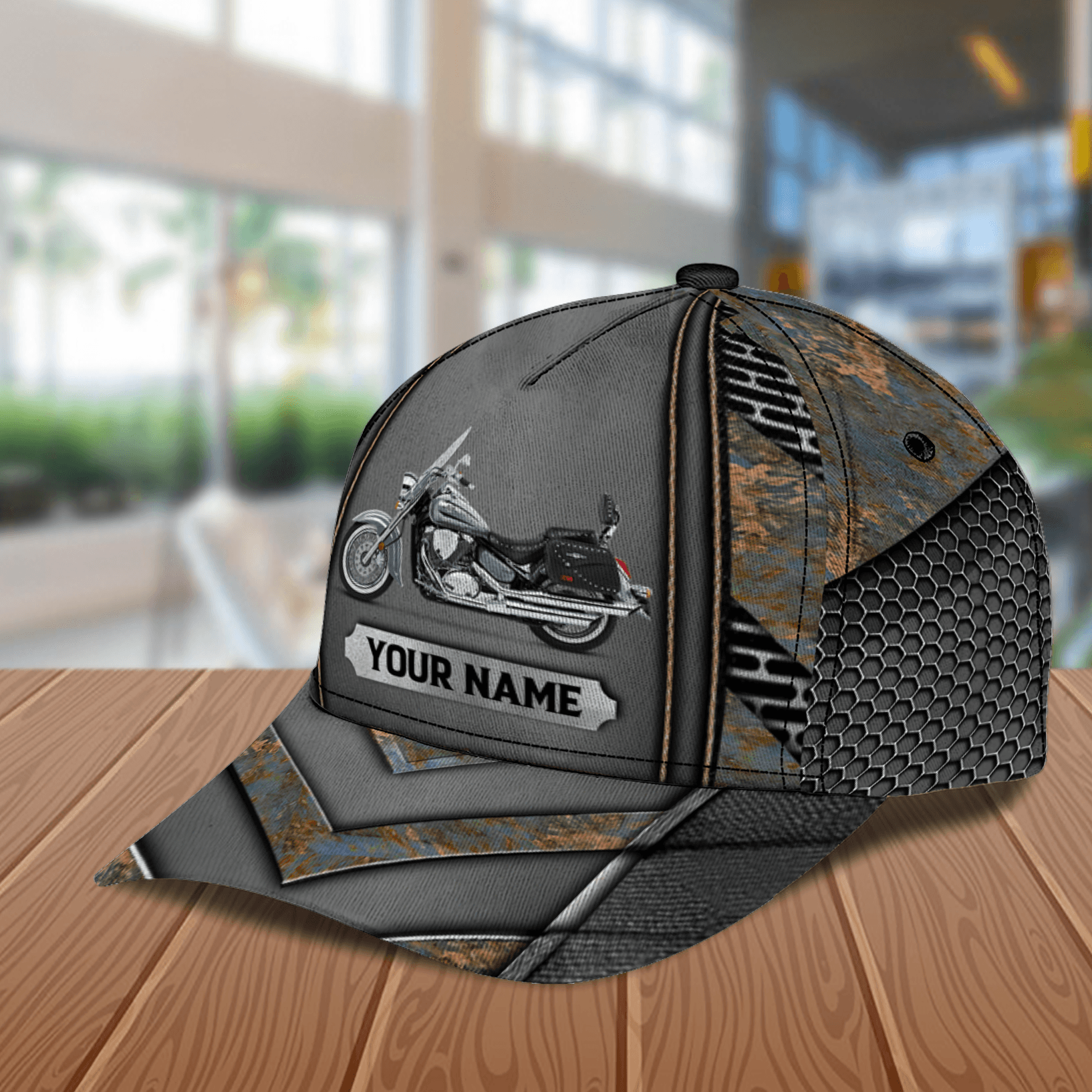 Motorcycle Rusty Metal Personalized Classic Cap, Personalized Gift for Motorcycle Lovers, Motorcycle Riders Trucker Hats Custom Hats Gifts For Men & Women