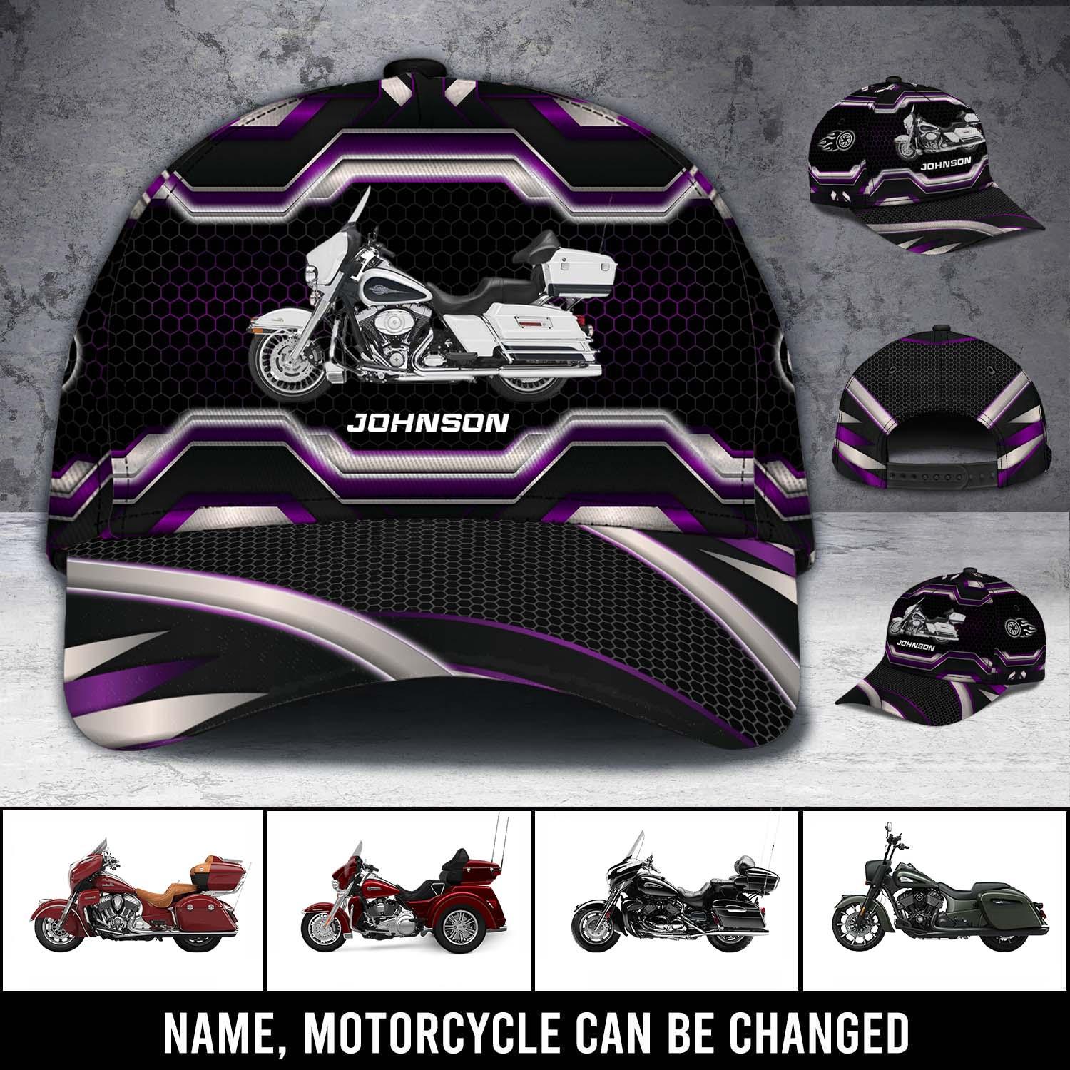Motorcycle Silver And Purple Pattern Personalized Classic Cap, Personalized Gift for Motorcycle Lovers, Motorcycle Riders Trucker Hats Custom Hats Gifts For Men & Women