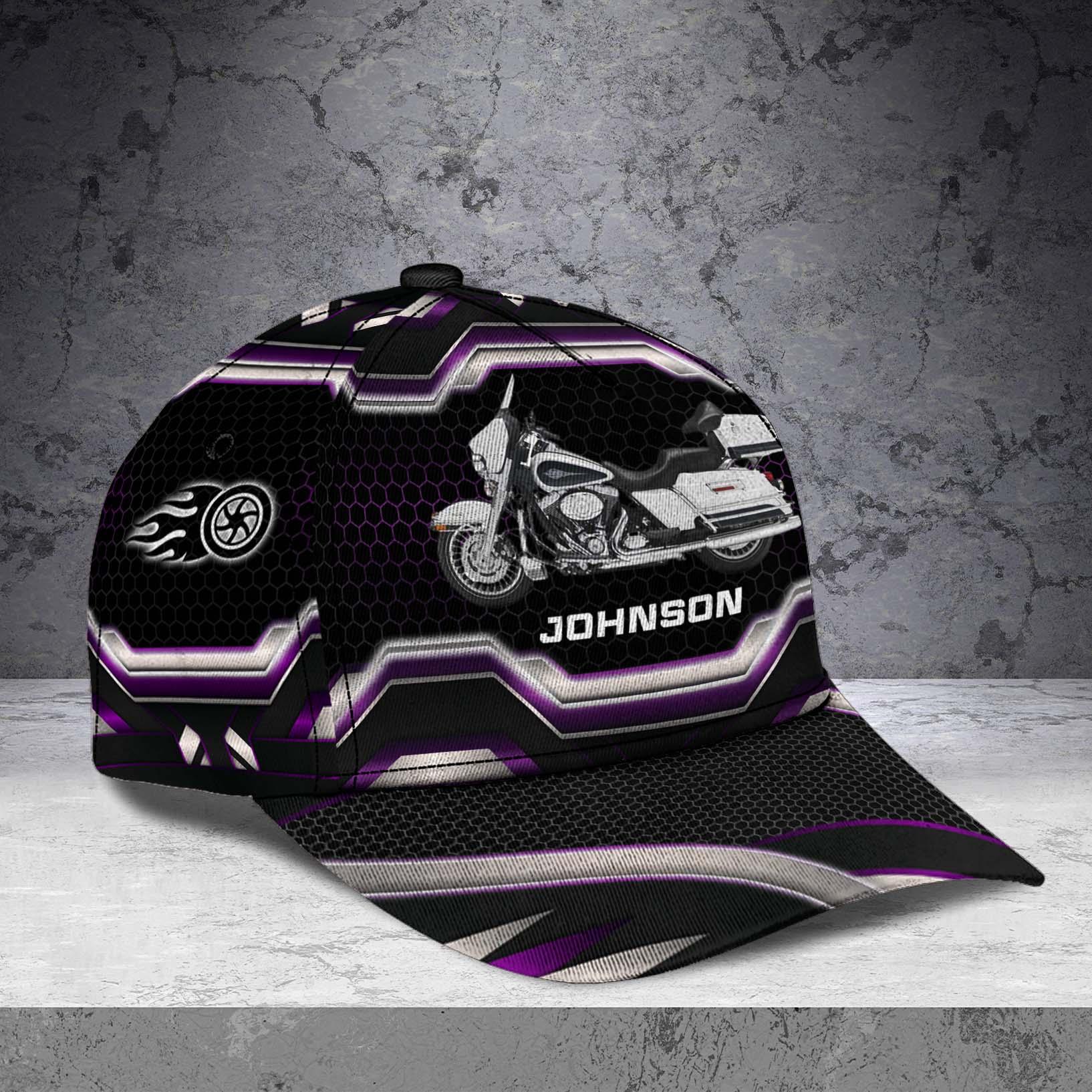 Motorcycle Silver And Purple Pattern Personalized Classic Cap, Personalized Gift for Motorcycle Lovers, Motorcycle Riders Trucker Hats Custom Hats Gifts For Men & Women