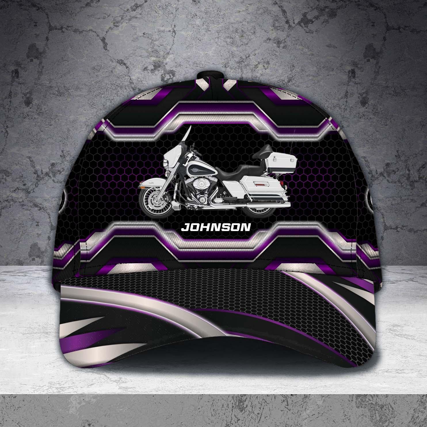 Motorcycle Silver And Purple Pattern Personalized Classic Cap, Personalized Gift for Motorcycle Lovers, Motorcycle Riders Trucker Hats Custom Hats Gifts For Men & Women