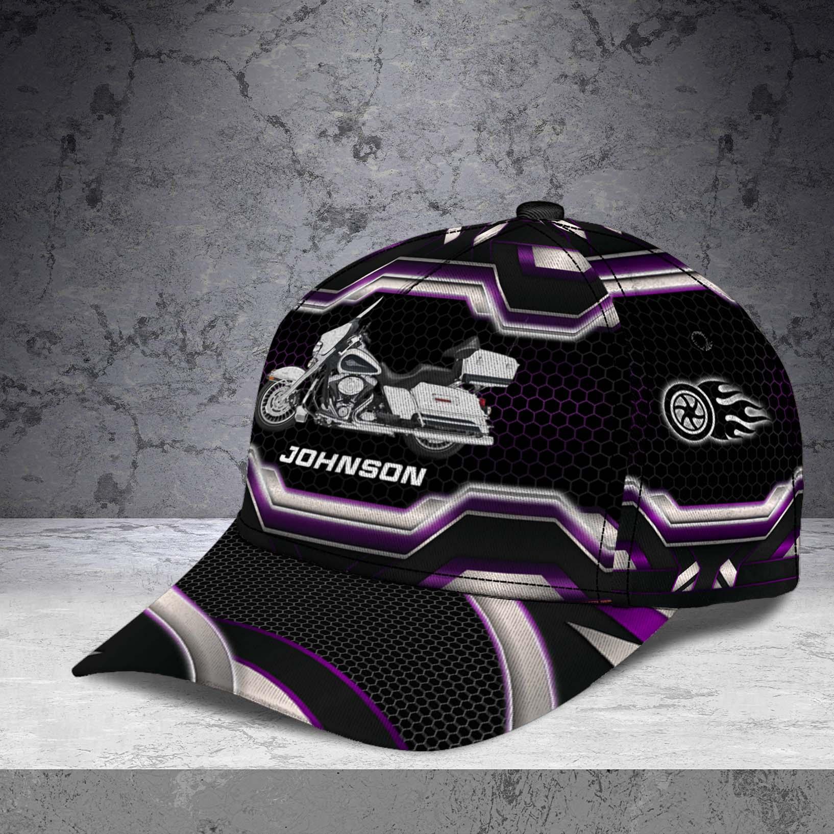 Motorcycle Silver And Purple Pattern Personalized Classic Cap, Personalized Gift for Motorcycle Lovers, Motorcycle Riders Trucker Hats Custom Hats Gifts For Men & Women