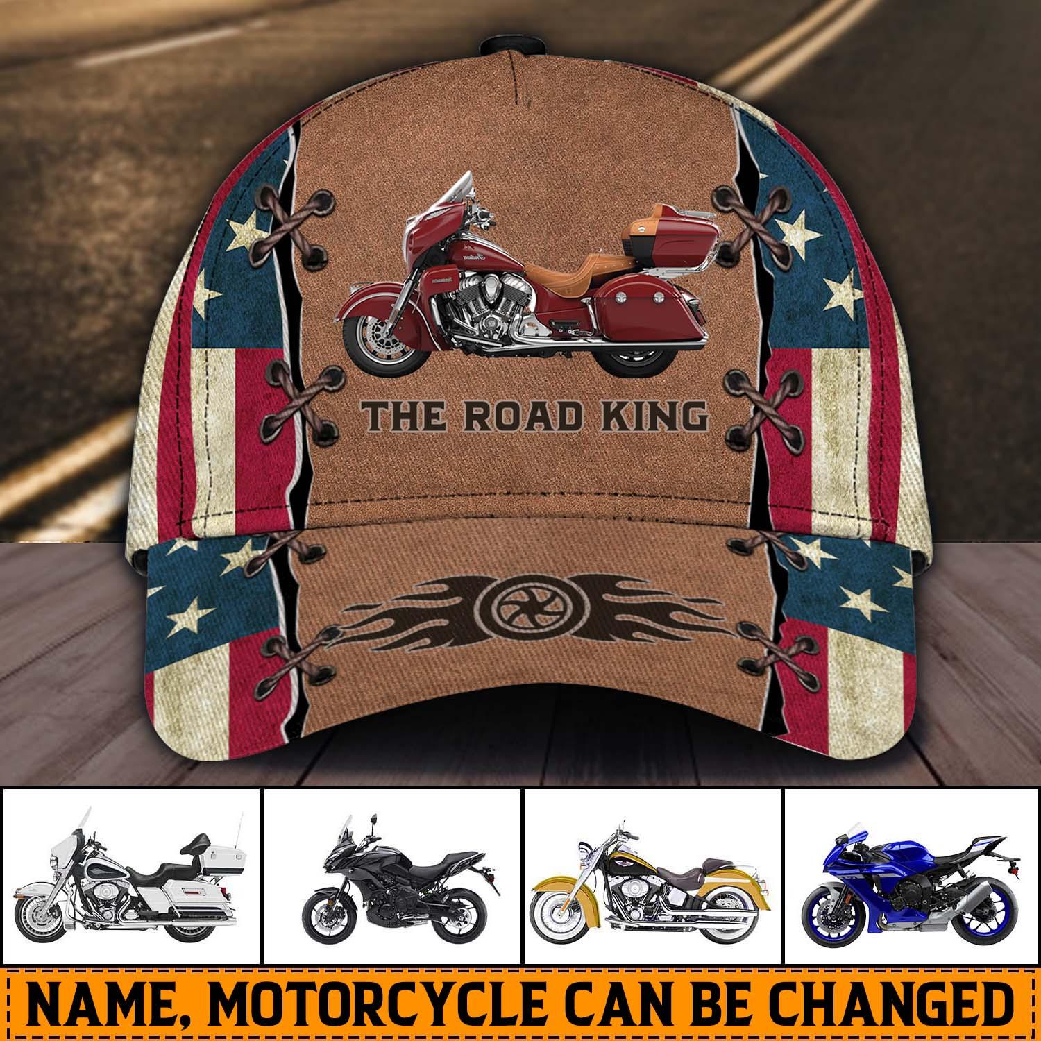Motorcycle The Road King Personalized Cap, Personalized Gift for Motorcycle Lovers, Motorcycle Riders Trucker Hats Custom Hats Gifts For Men & Women