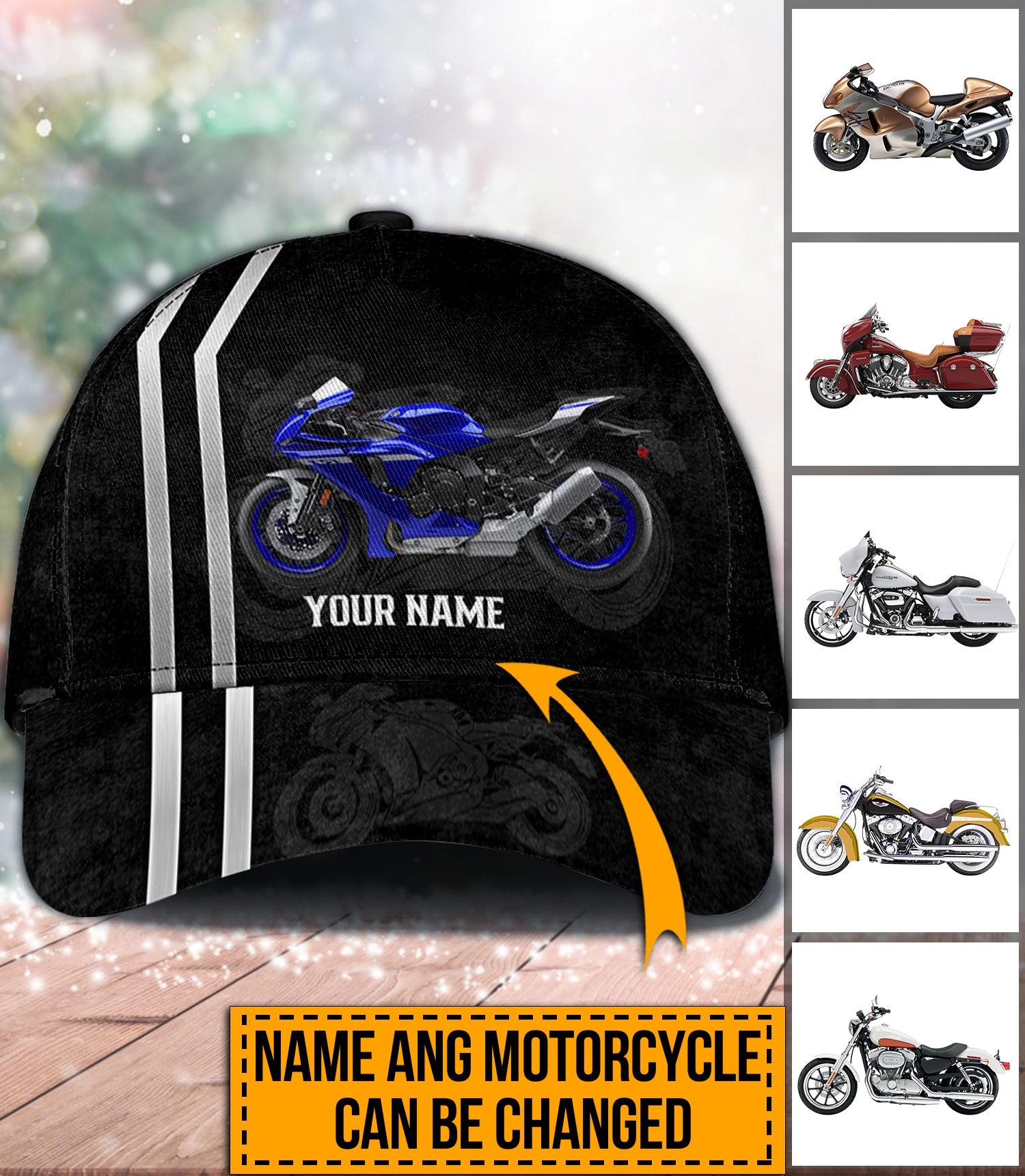 Motorcycle Two Lines Personalized Cap, Personalized Gift for Motorcycle Lovers, Motorcycle Riders Trucker Hats Custom Hats Gifts For Men & Women