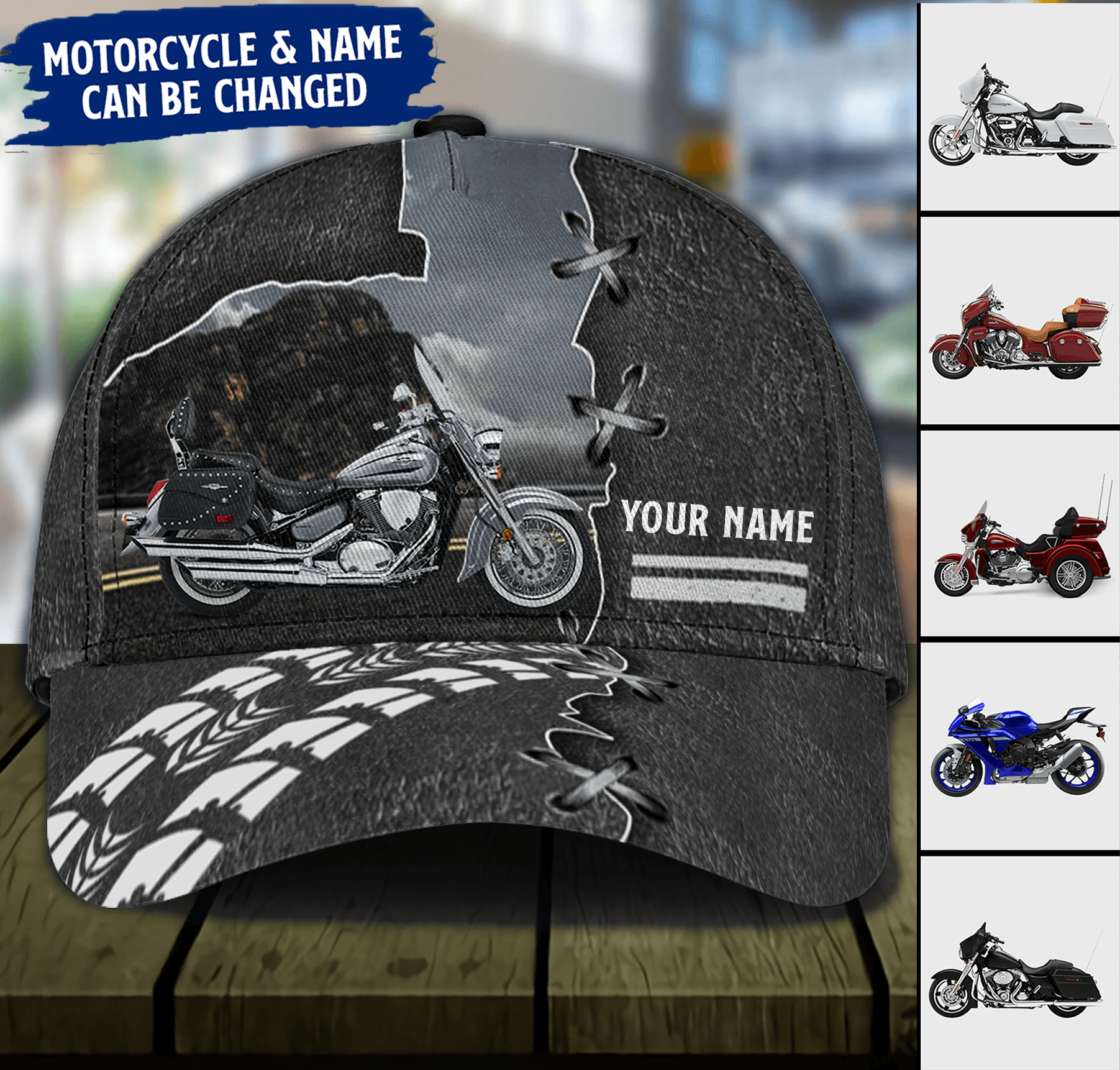 Motorcycle Wheel Print Personalized Classic Cap, Personalized Gift for Motorcycle Lovers, Motorcycle Riders Trucker Hats Custom Hats Gifts For Men & Women