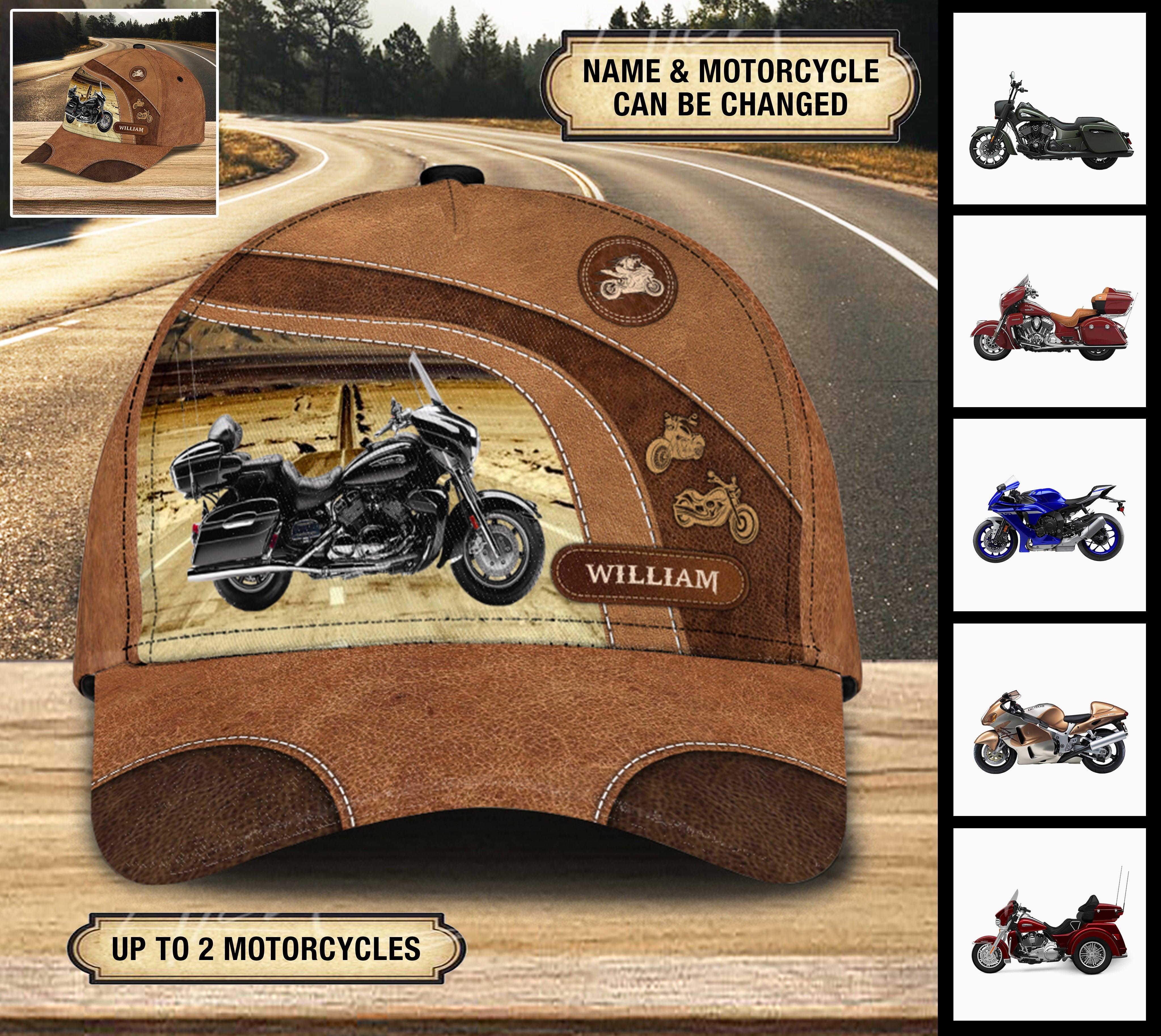 Motorcycle With Highway Background Personalized Classic Cap, Personalized Gift for Motorcycle Lovers, Motorcycle Riders Trucker Hats Custom Hats Gifts For Men & Women