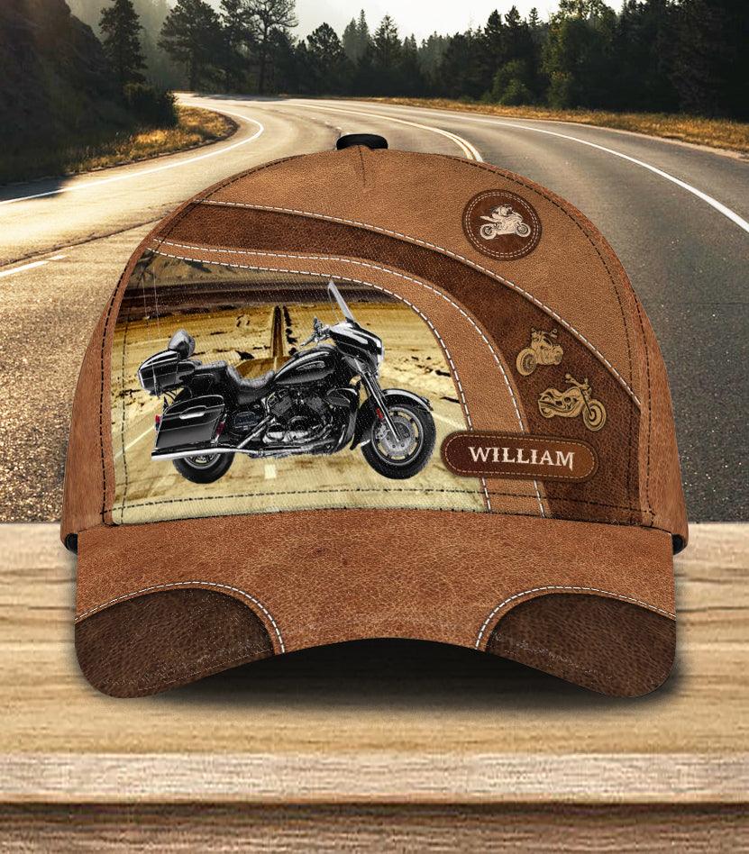 Motorcycle With Highway Background Personalized Classic Cap, Personalized Gift for Motorcycle Lovers, Motorcycle Riders Trucker Hats Custom Hats Gifts For Men & Women