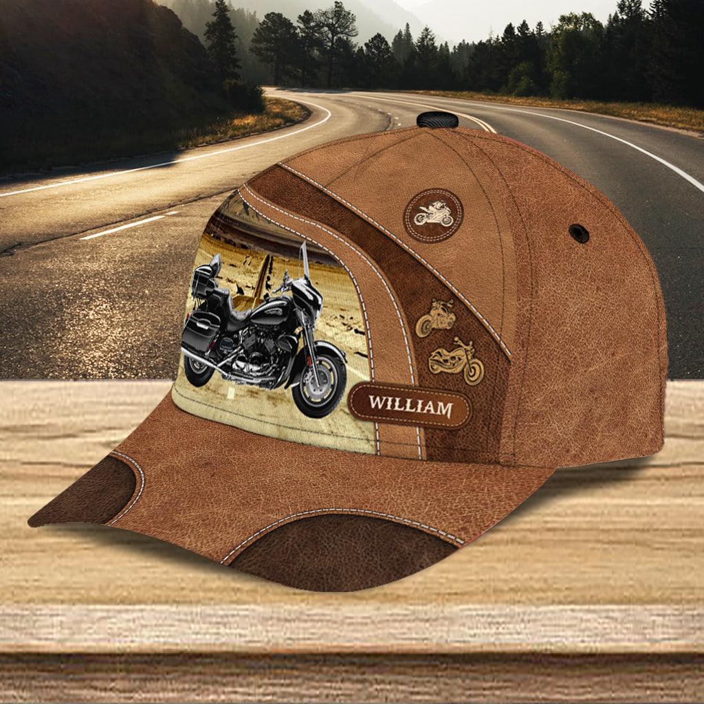Motorcycle With Highway Background Personalized Classic Cap, Personalized Gift for Motorcycle Lovers, Motorcycle Riders Trucker Hats Custom Hats Gifts For Men & Women