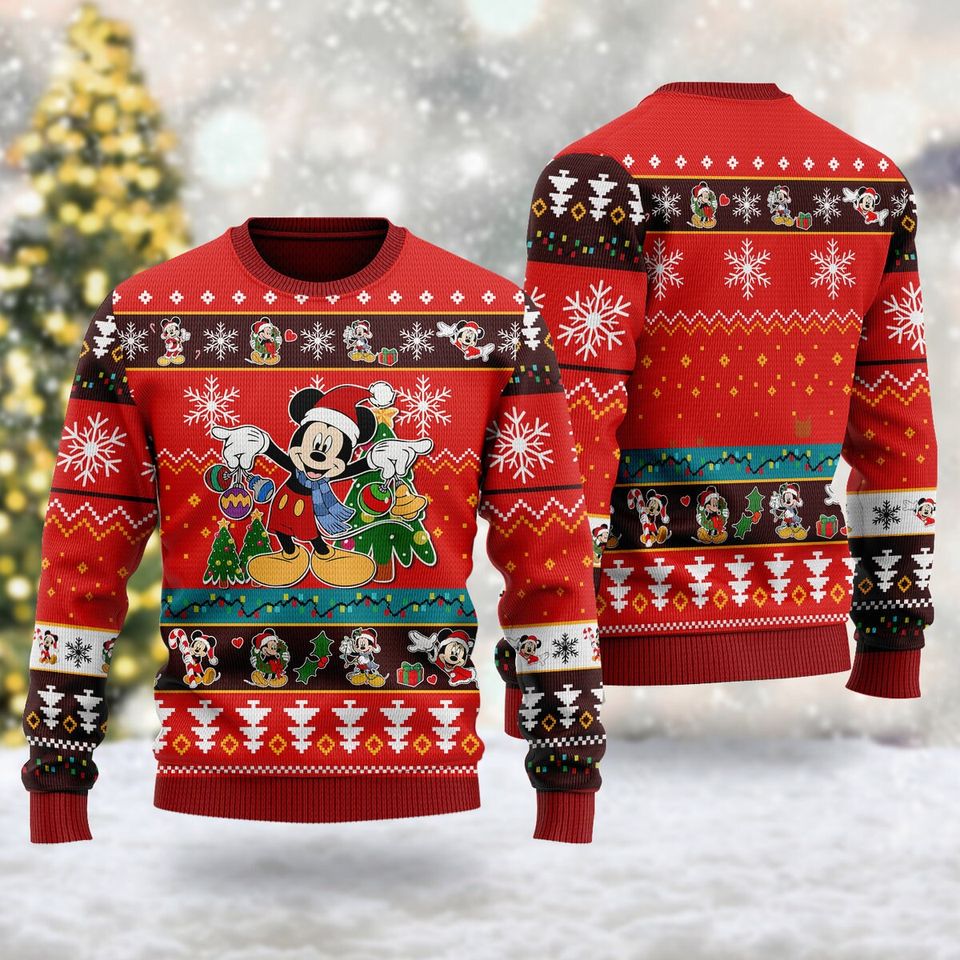 Mouse And Xmas Tree 3D Sweater, Cartoon Movie Ugly Christmas Sweater