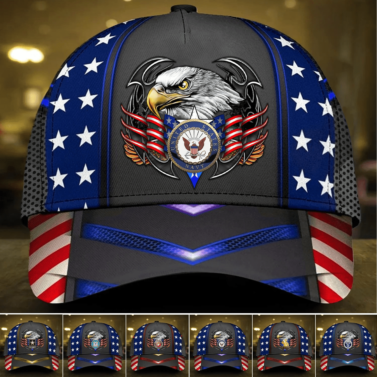 Multiple Services U.S Veteran 3D Cap Eagle USA Flag Cap Trucker Hats Custom Hats Gifts For Men & Women
