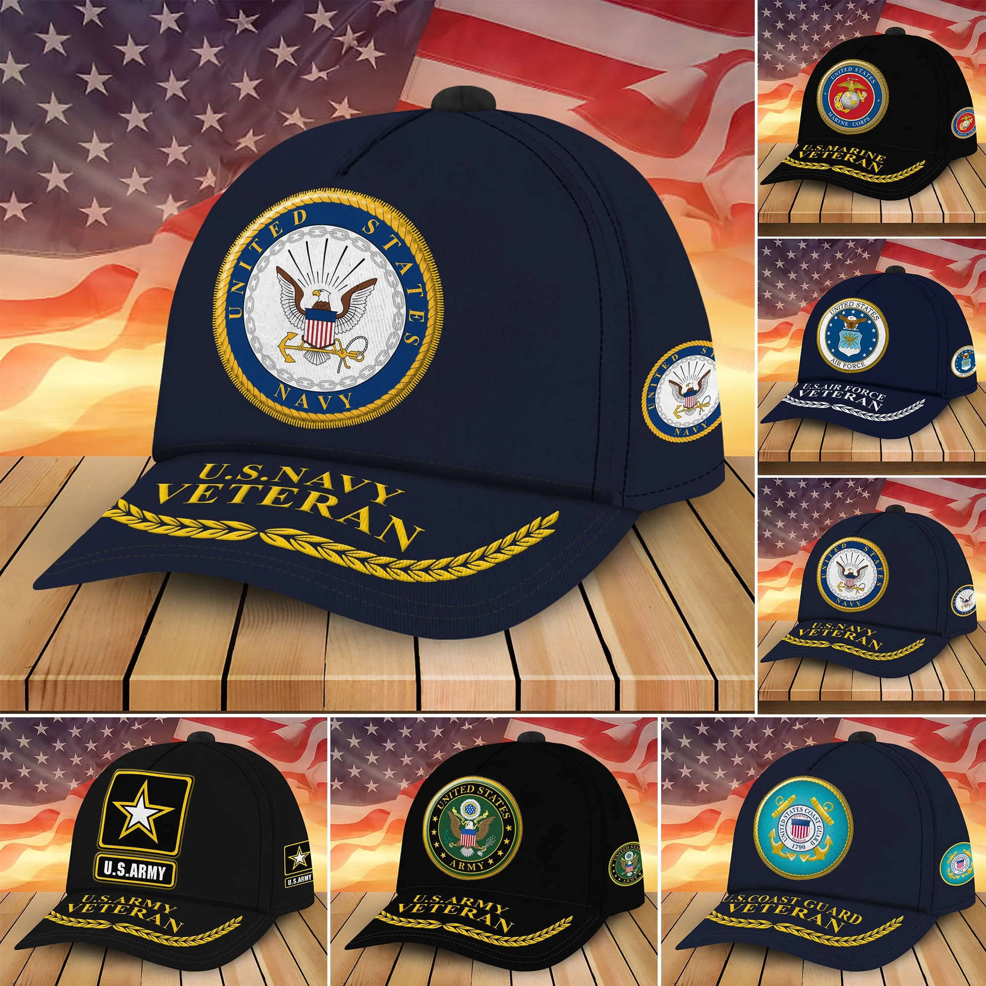 Multiple Services U.S Veteran Cap 3D Printed Trucker Hats Custom Hats Gifts For Men & Women
