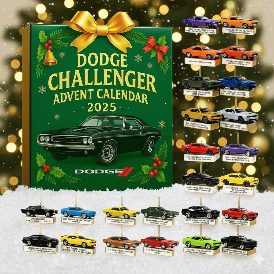 Muscle Car 2D Flat Advent Calendar 2025, Automotive Christmas Countdown Gift for Car Lovers, Vintage Christmas Ornament Countdown