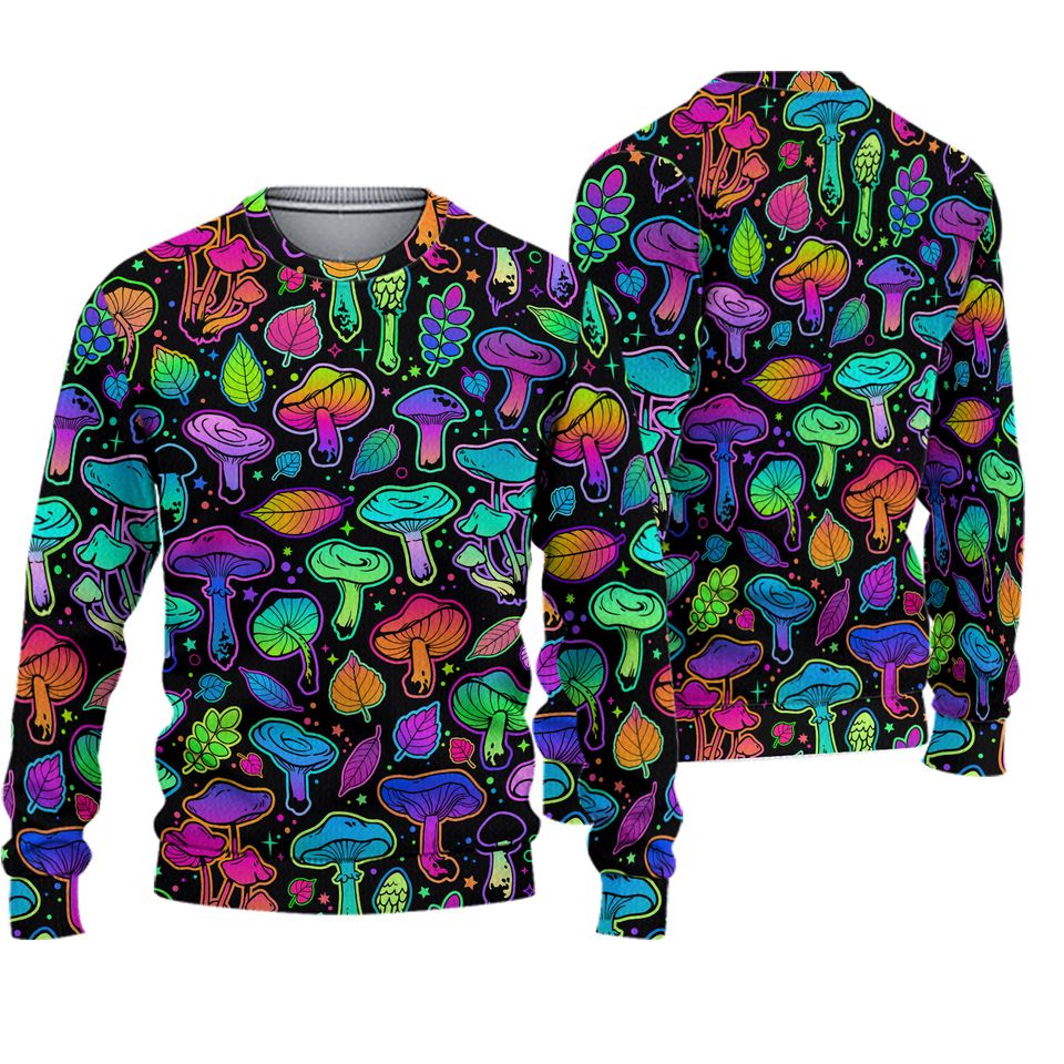 Mushroom Neon Bright With Leaf Ugly Christmas Sweater