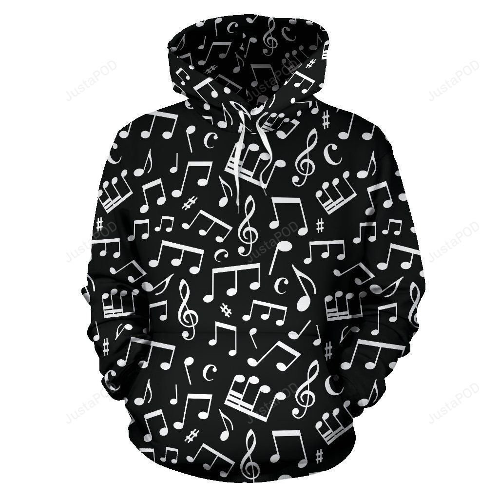 Music Note Black white Themed Print 3D All Over Print Hoodie, Zip Hoodie