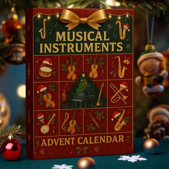 Musical instruments Nature Advent Calendar 2025, 24 Day Musical Figurines : Vintage Christmas Ornament Countdown - Image 14
