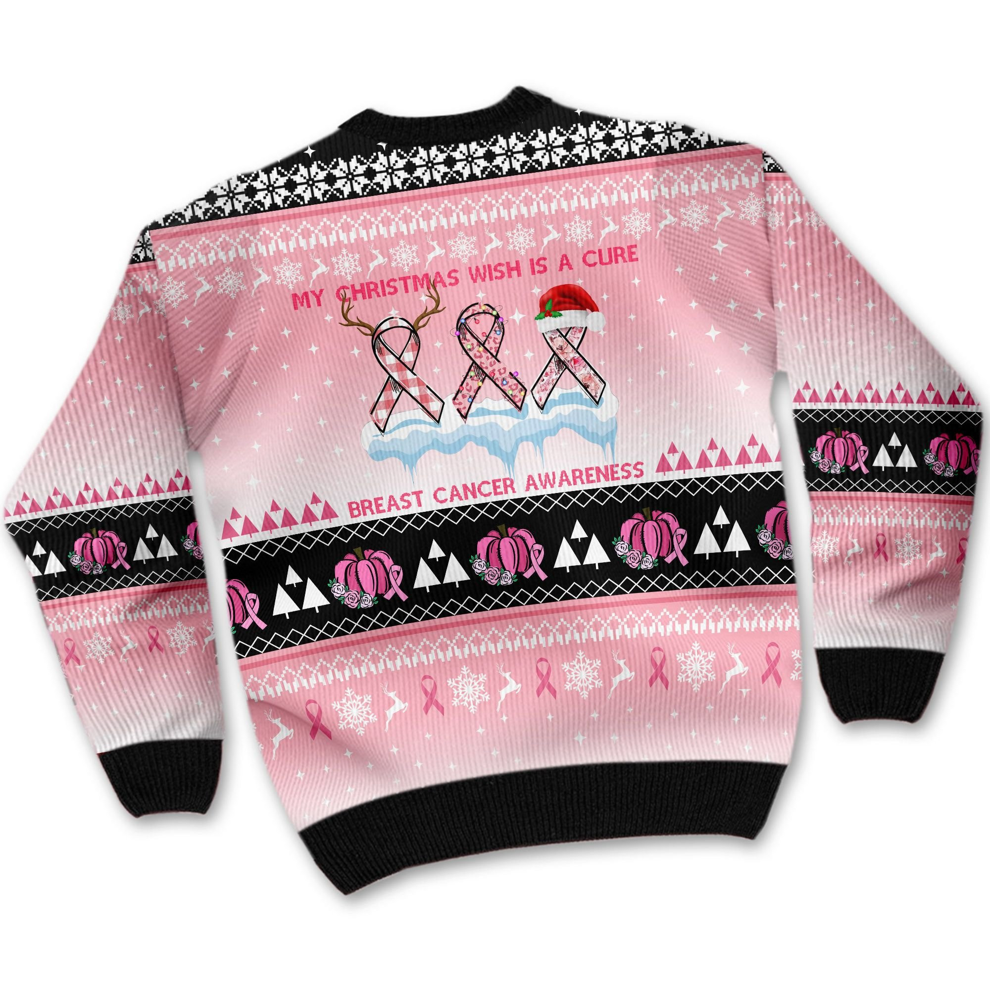 My Christmas Wish Is A Cure Breast Cancer Awareness For Breast Cancer Supporters Ugly Christmas Sweater Adult 3D Funny Matching for family - Image 3