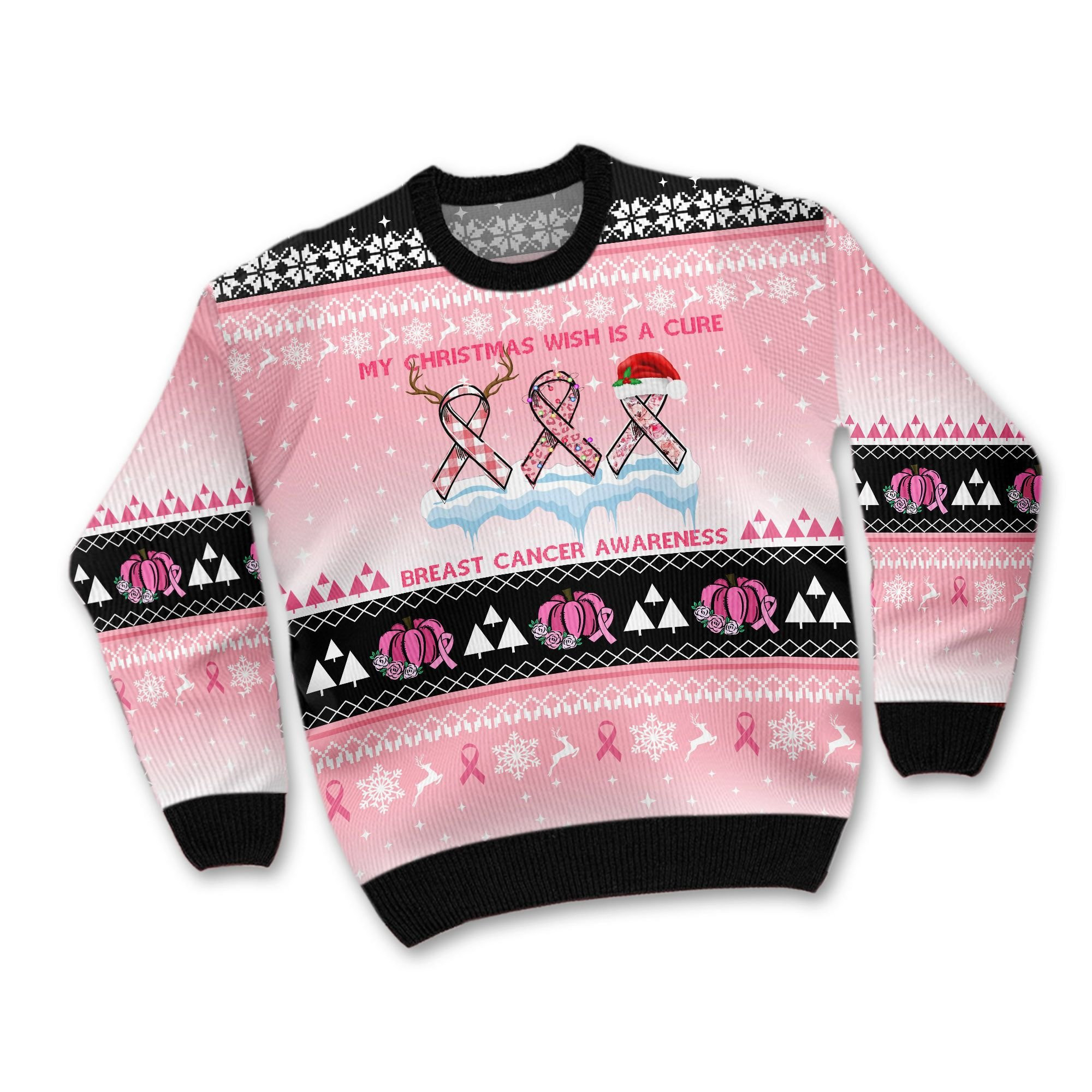 My Christmas Wish Is A Cure Breast Cancer Awareness For Breast Cancer Supporters Ugly Christmas Sweater Adult 3D Funny Matching for family - Image 2