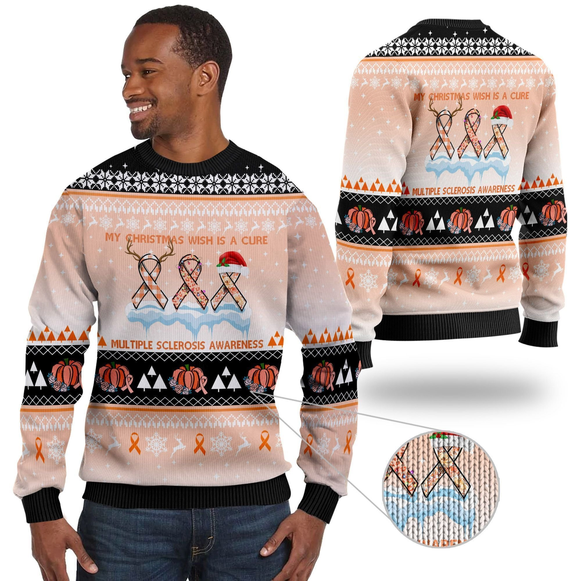 My Christmas Wish Is A Cure Multiple Sclerosis Awareness Ugly Christmas Sweater Adult 3D Funny Matching for family