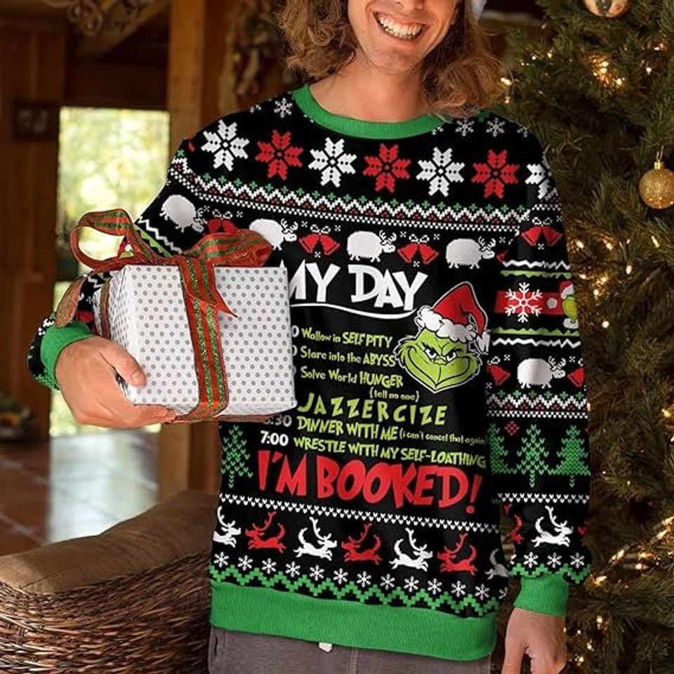 My Day I'm Booked Grin Ugly Christmas Sweater, Xmas Lover Ugly Sweatshirt - Image 4