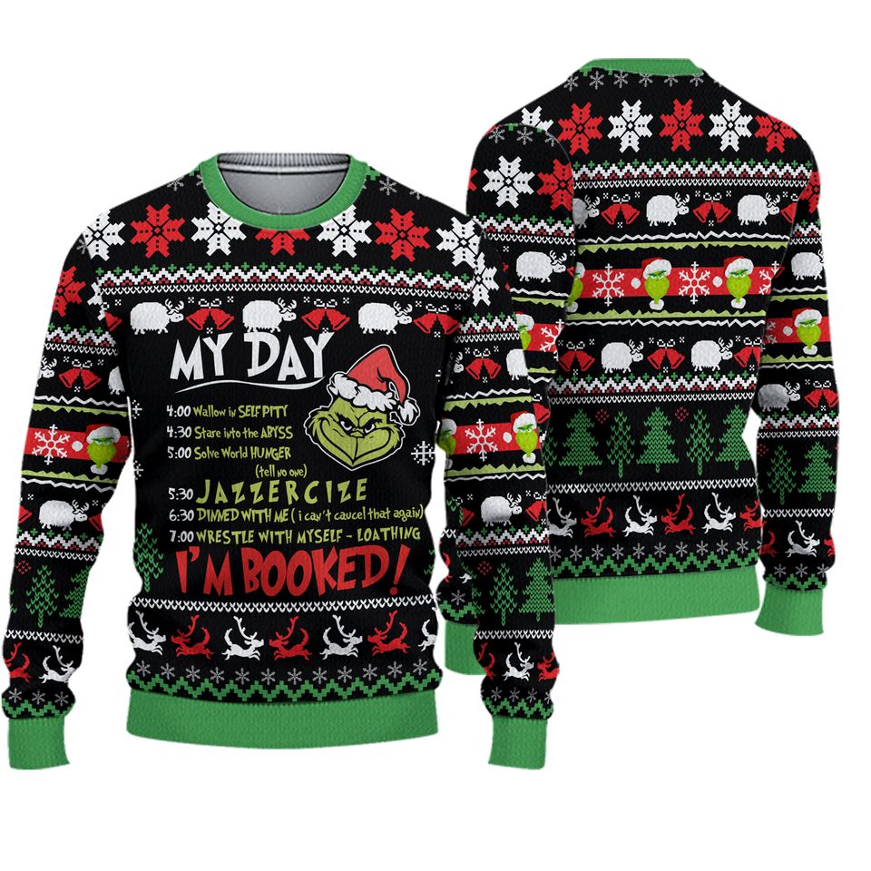 My Day I'm Booked Grin Ugly Christmas Sweater, Xmas Lover Ugly Sweatshirt