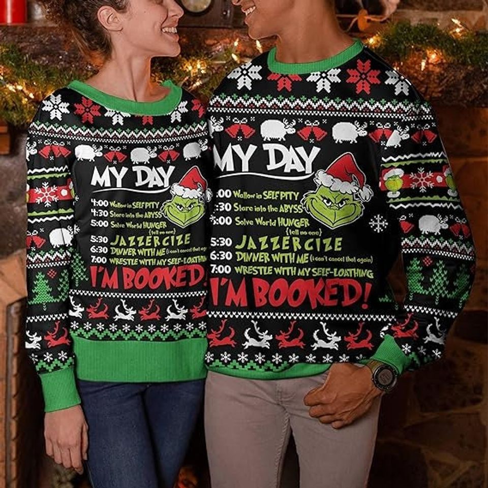 My Day I'm Booked Grin Ugly Christmas Sweater, Xmas Lover Ugly Sweatshirt - Image 5