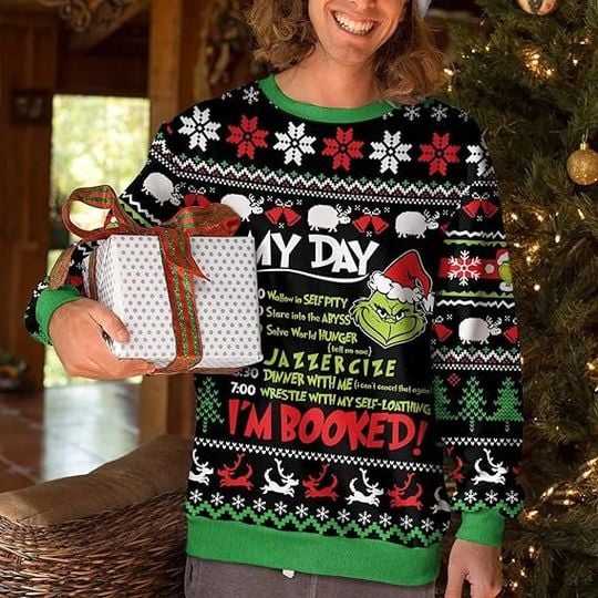 My Day I'm Booked Grin Ugly Christmas Sweater, Xmas Lover Ugly Sweatshirt - Image 12