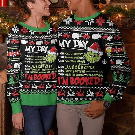 My Day I'm Booked Grin Ugly Christmas Sweater, Xmas Lover Ugly Sweatshirt - Image 13