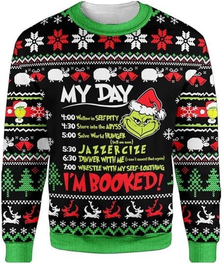 My Day I'm Booked Grin Ugly Christmas Sweater, Xmas Lover Ugly Sweatshirt - Image 10