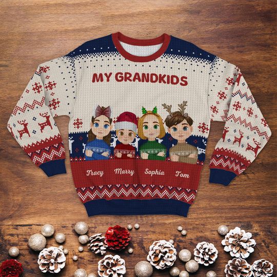 My Dear Grandchildren Loves You All - Personalized Customized Ugly Sweater - Christmas Gift For Grandma Grandpa Grandkids - Image 4