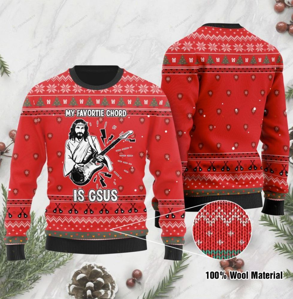My Favorite Chord Is Gsus Ugly Christmas Sweater Adult 3D Funny Matching for family