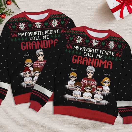 My Favorite People Call Me Family Xmas Gift Personalized Unisex Ugly Christmas Wool Sweatshirt - Image 6